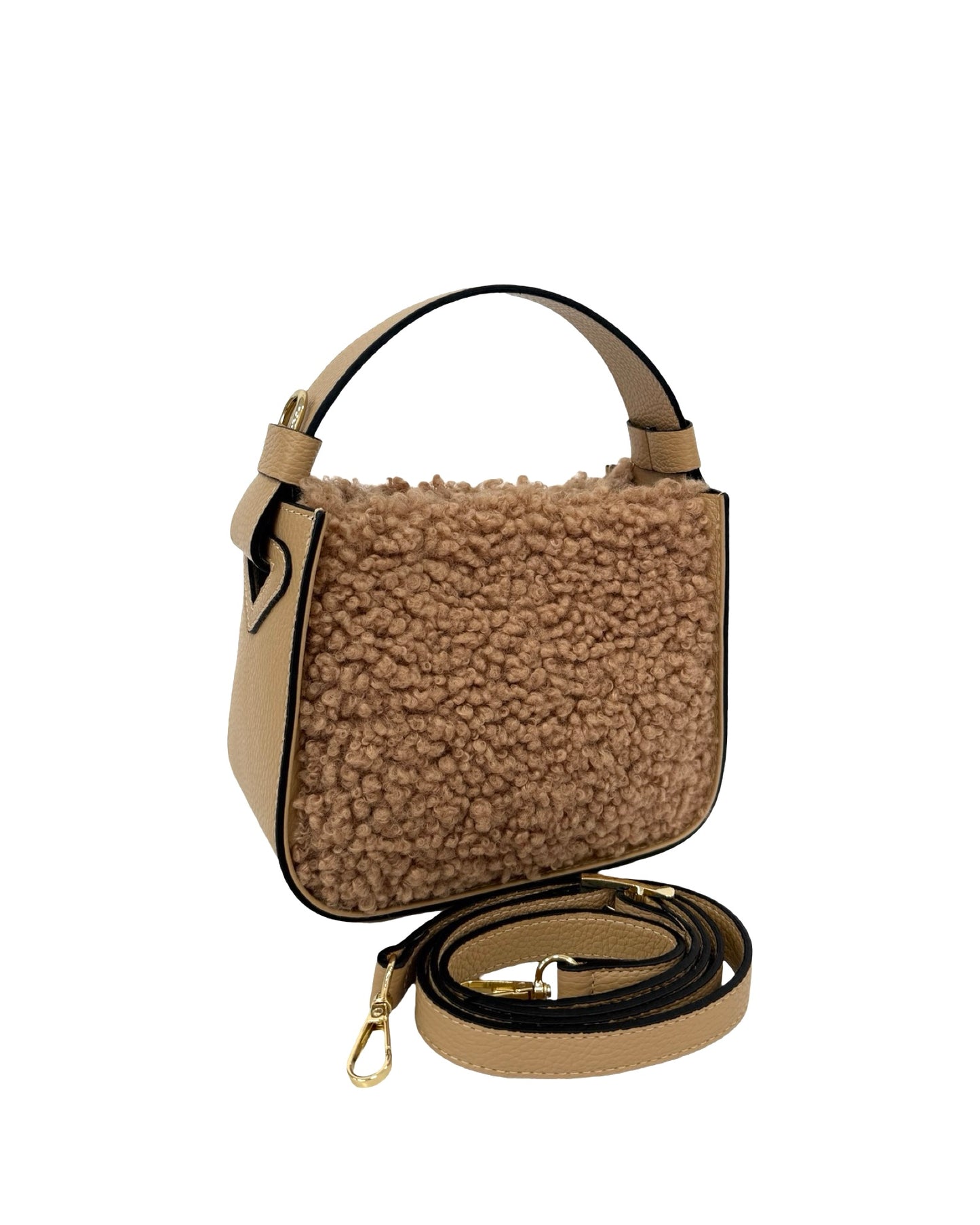 BORSA THEA IN PELLE E TEDDY SINTETICA CAMEL