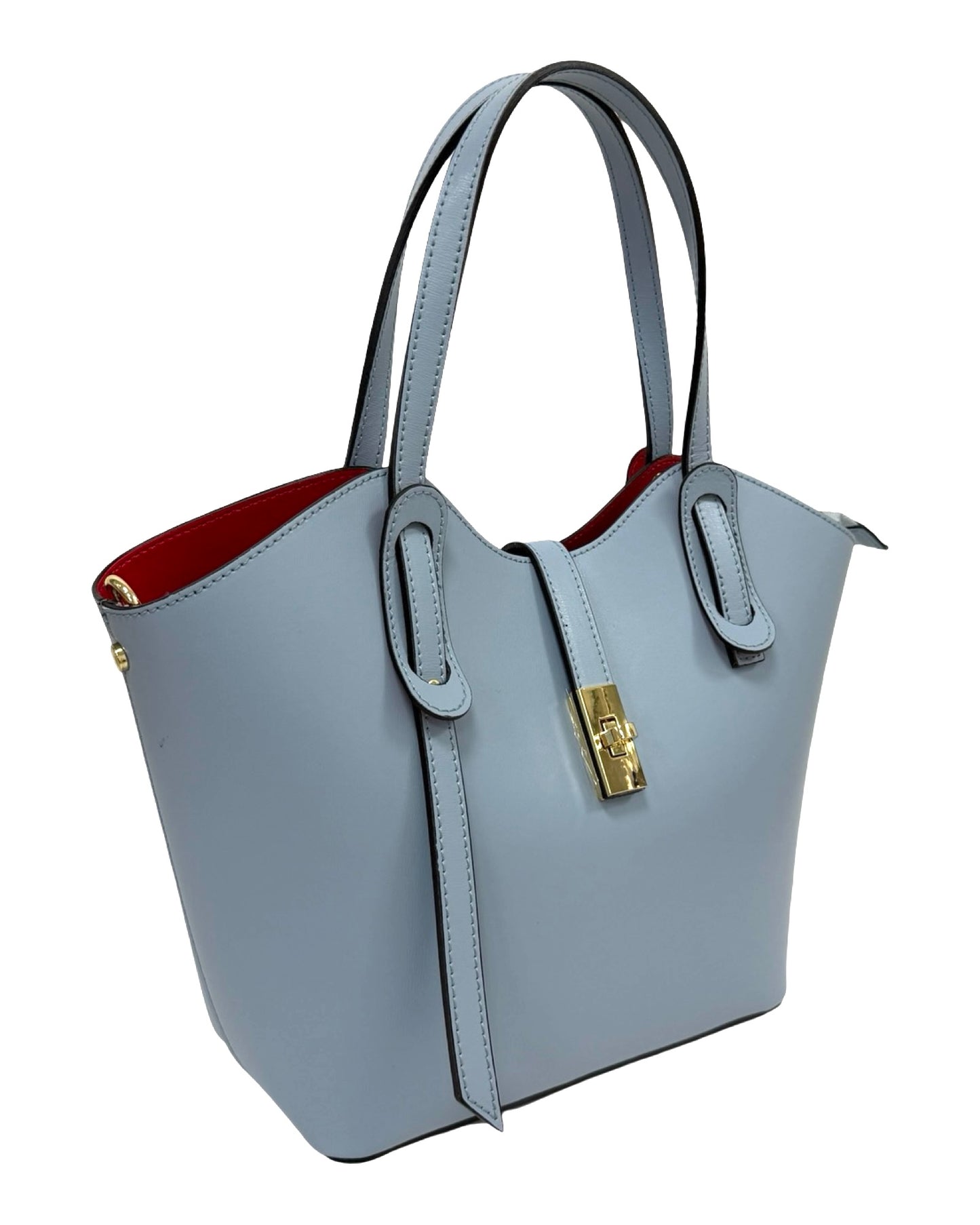 BORSA LEA VERA PELLE CELESTE