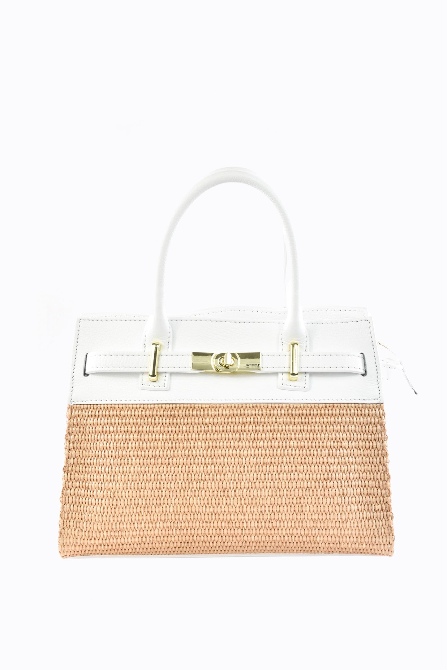 BORSA LYNDA IN PELLE E RAFFIA BIANCO