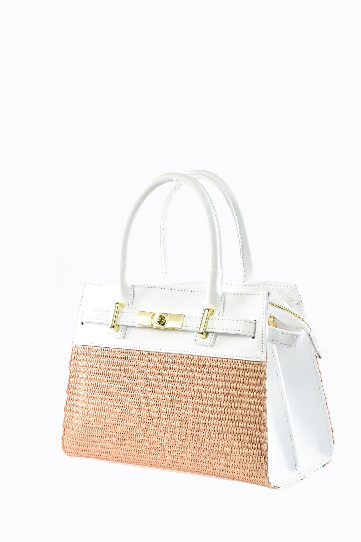 BORSA LYNDA IN PELLE E RAFFIA BIANCO