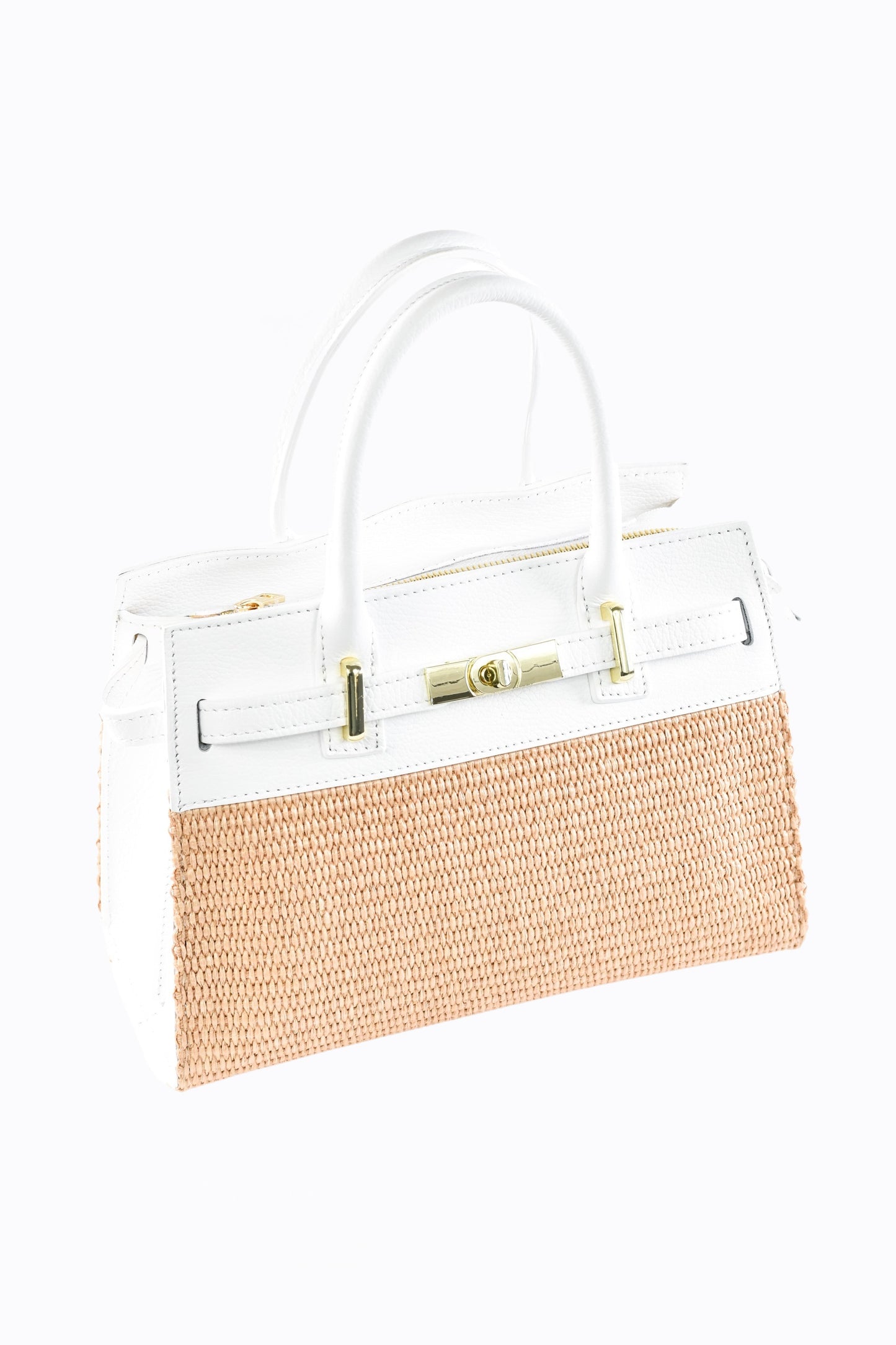 BORSA LYNDA IN PELLE E RAFFIA BIANCO