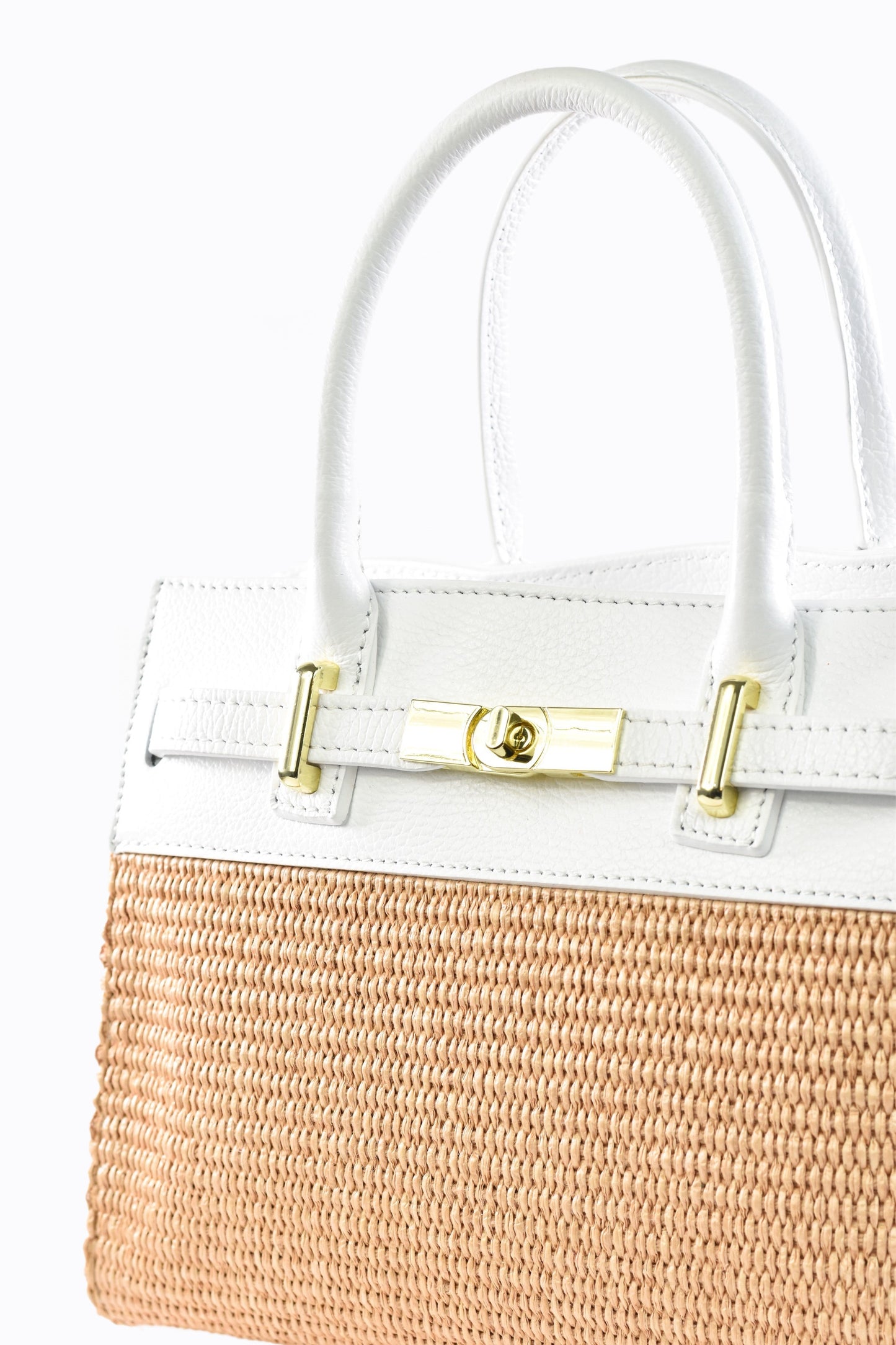 BORSA LYNDA IN PELLE E RAFFIA BIANCO