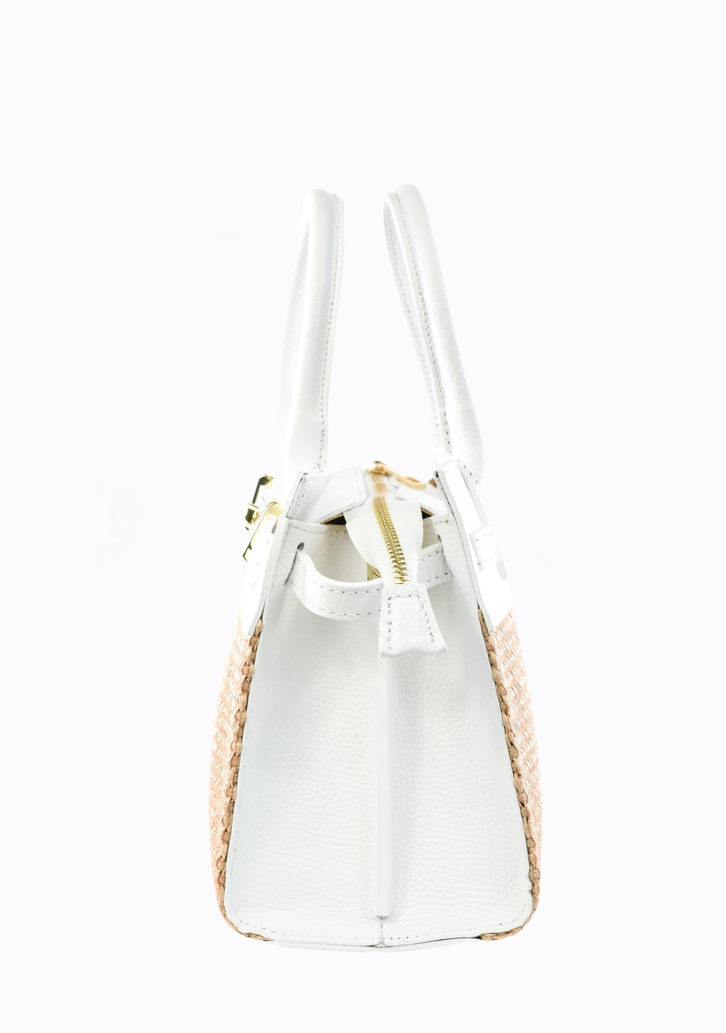 BORSA LYNDA IN PELLE E RAFFIA BIANCO