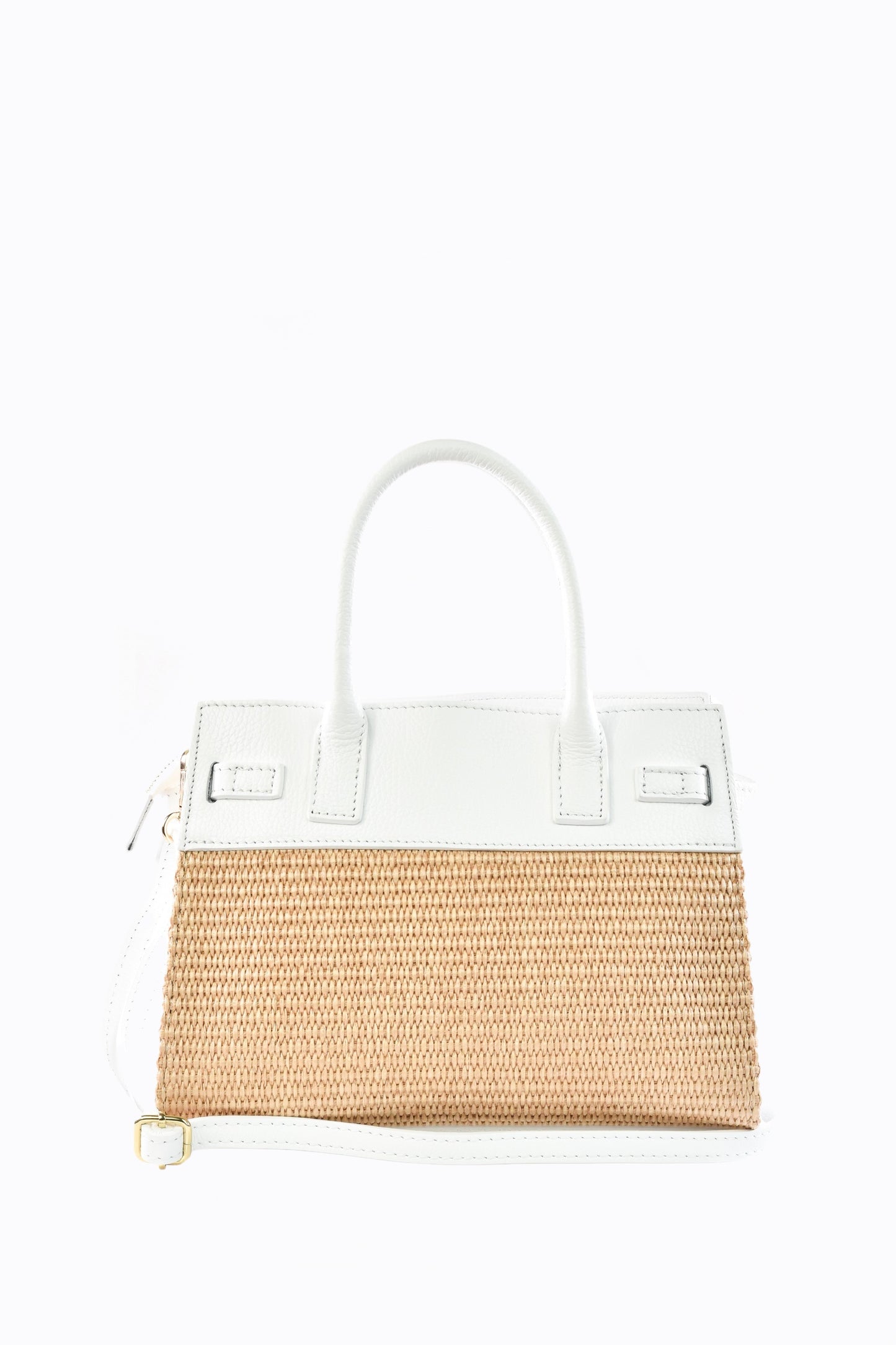 BORSA LYNDA IN PELLE E RAFFIA BIANCO