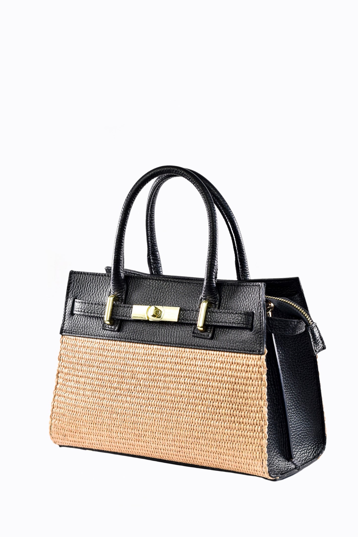 BORSA LYNDA IN PELLE E RAFFIA NERO