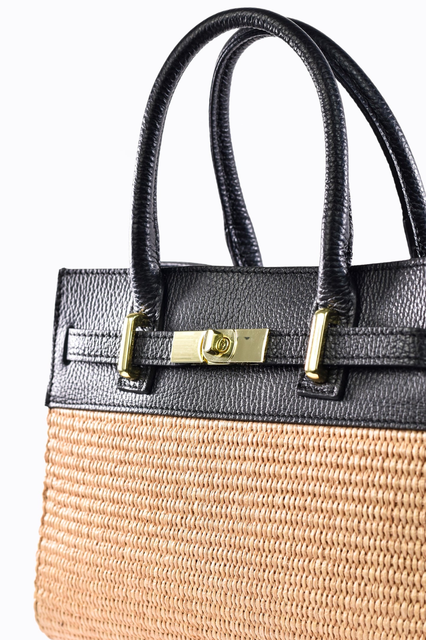 BORSA LYNDA IN PELLE E RAFFIA NERO