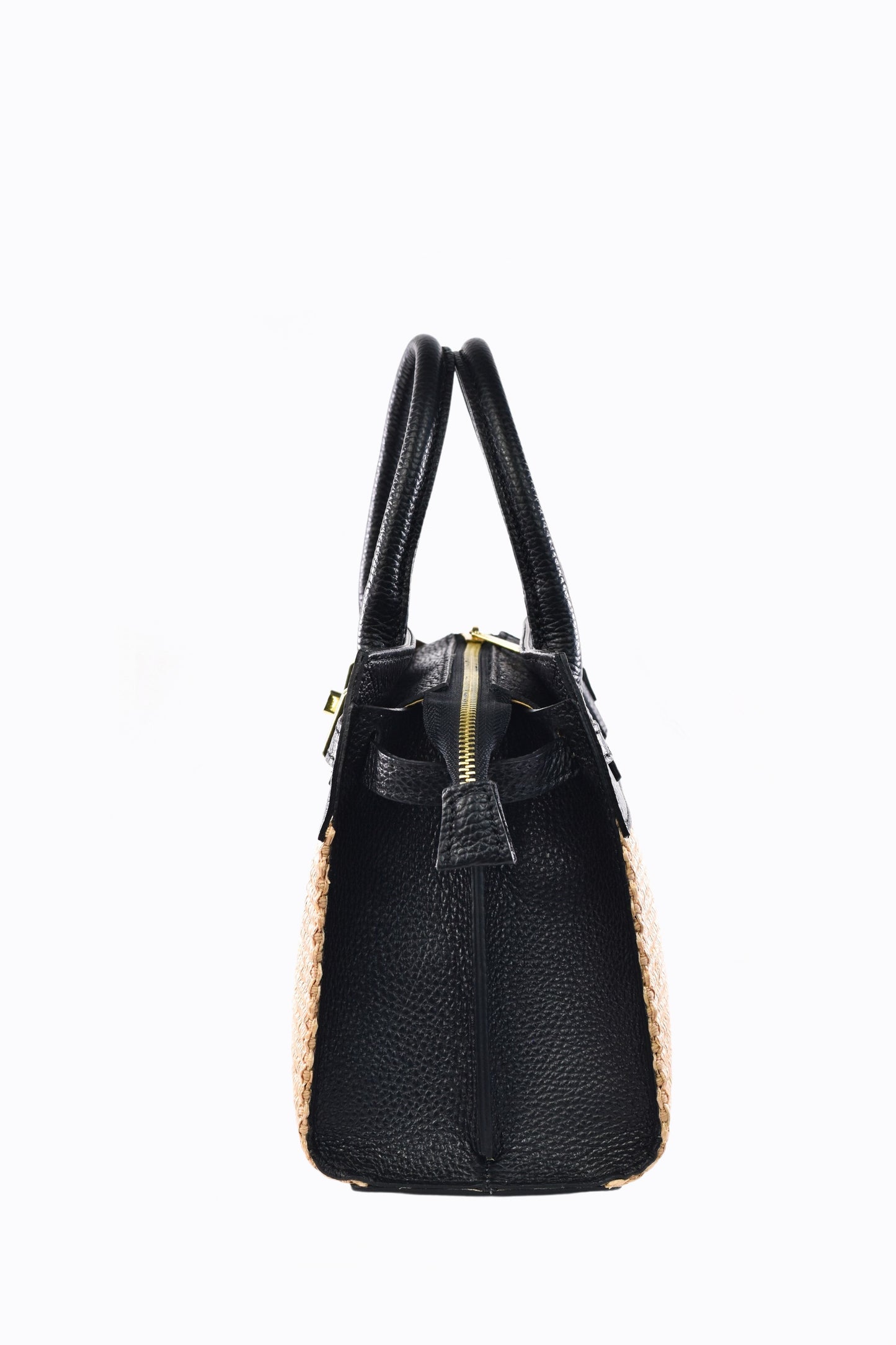 BORSA LYNDA IN PELLE E RAFFIA NERO