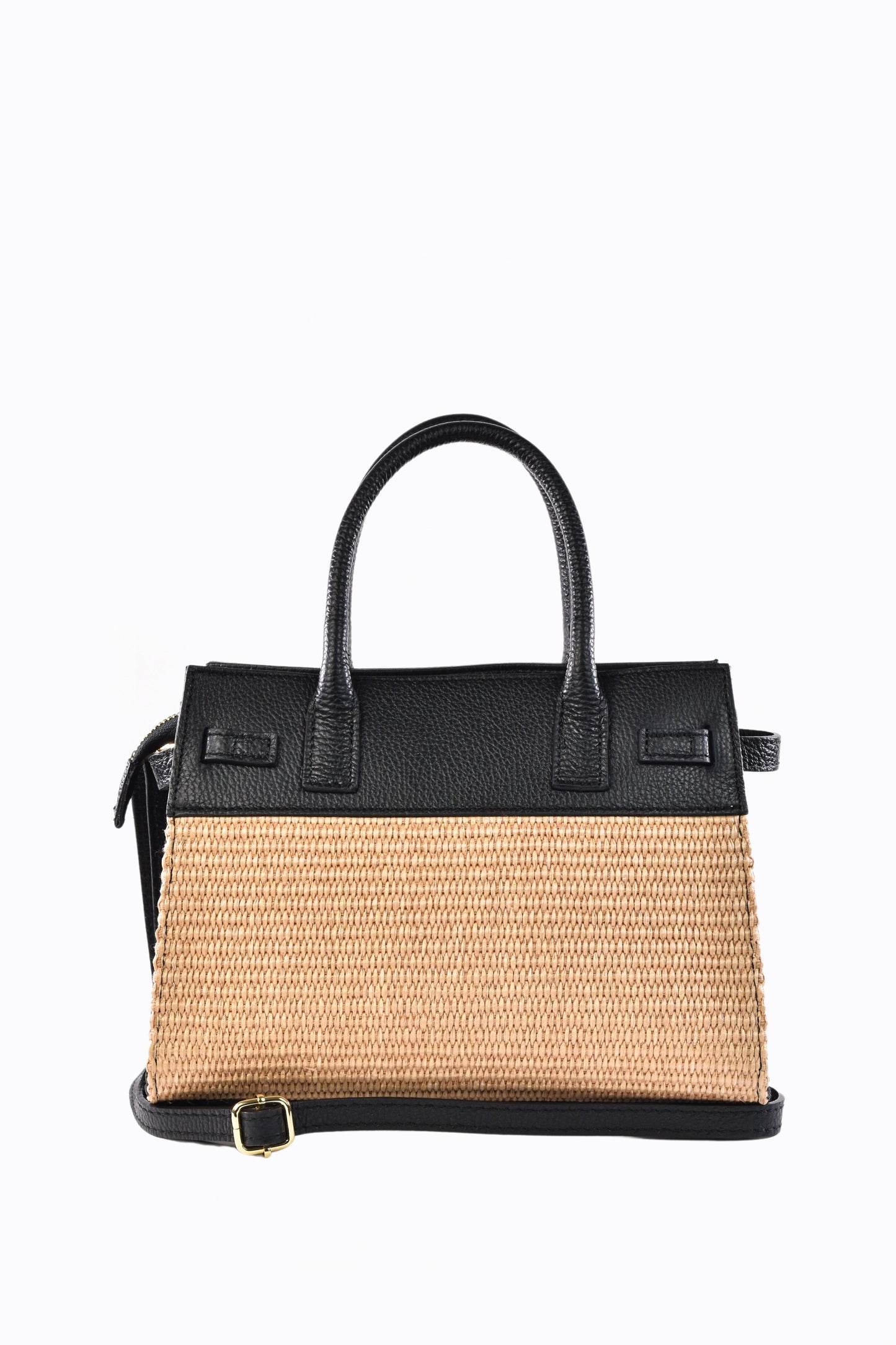 BORSA LYNDA IN PELLE E RAFFIA NERO