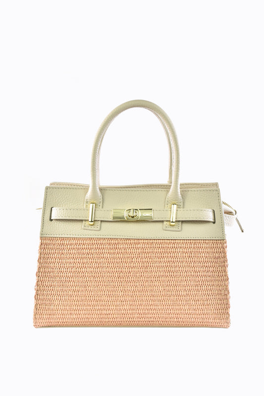 BORSA LYNDA IN PELLE E RAFFIA BEIGE