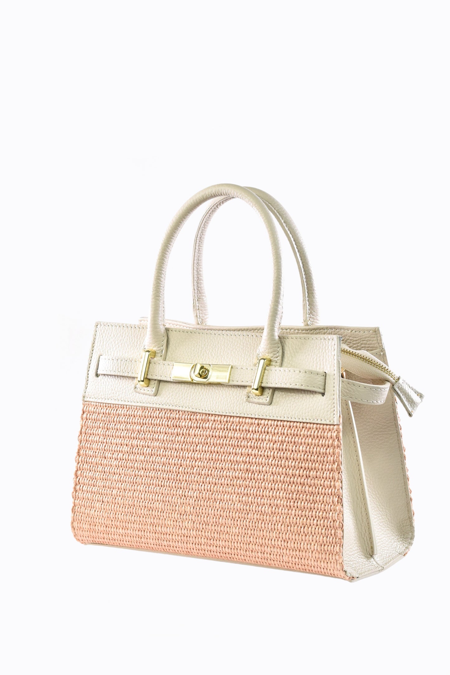 BORSA LYNDA IN PELLE E RAFFIA BEIGE