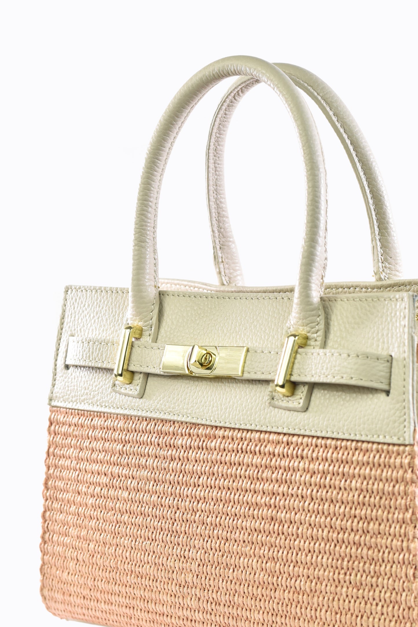 BORSA LYNDA IN PELLE E RAFFIA BEIGE