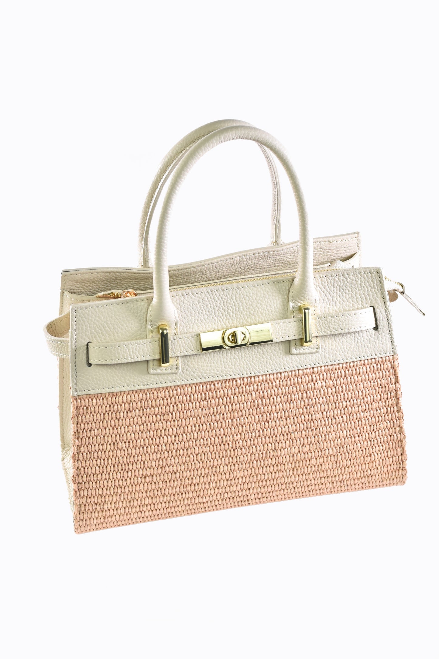 BORSA LYNDA IN PELLE E RAFFIA BEIGE