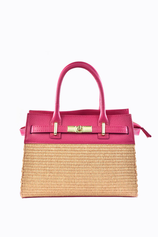 BORSA LYNDA IN PELLE E RAFFIA FUXIA