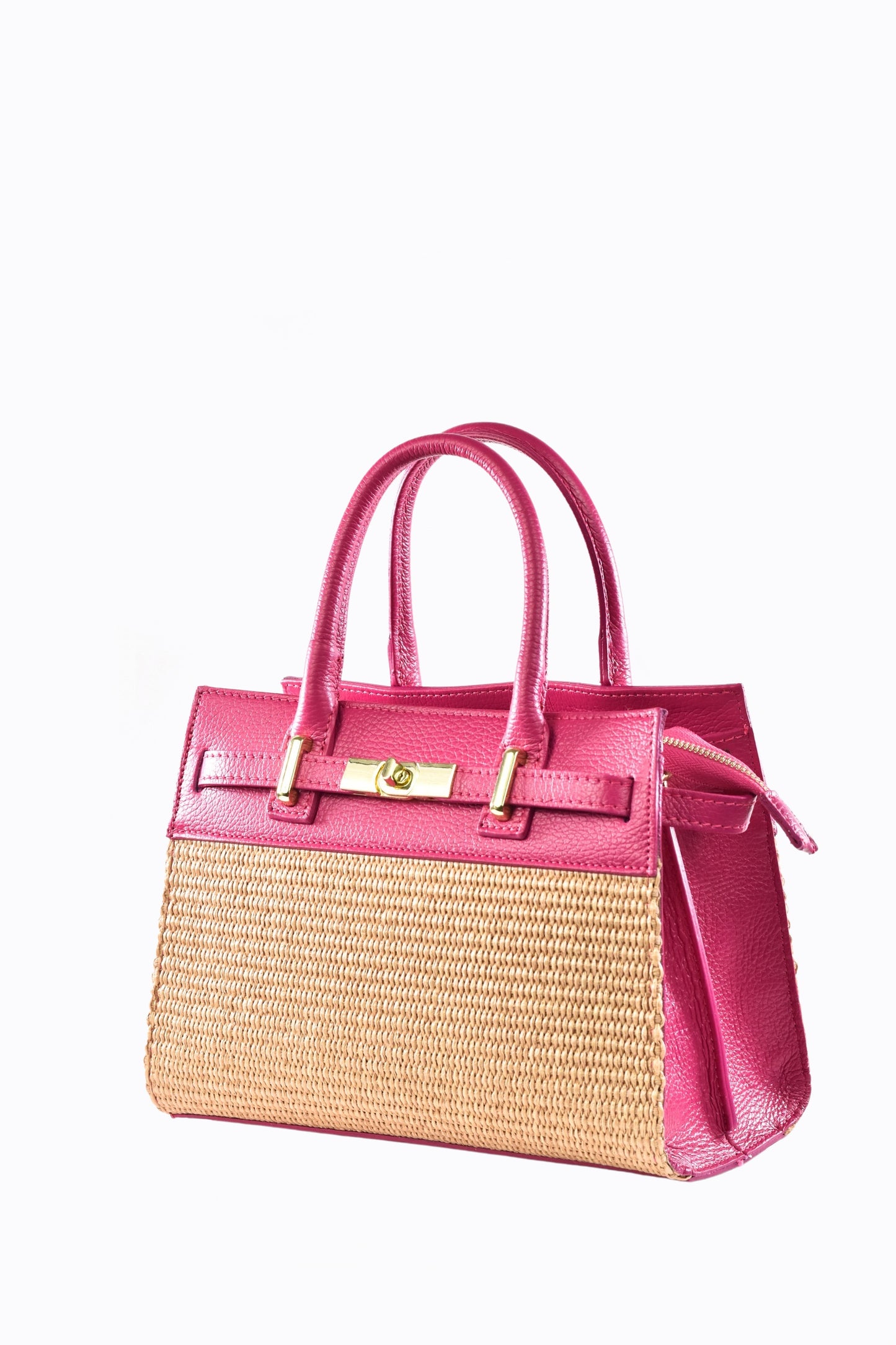 BORSA LYNDA IN PELLE E RAFFIA FUXIA