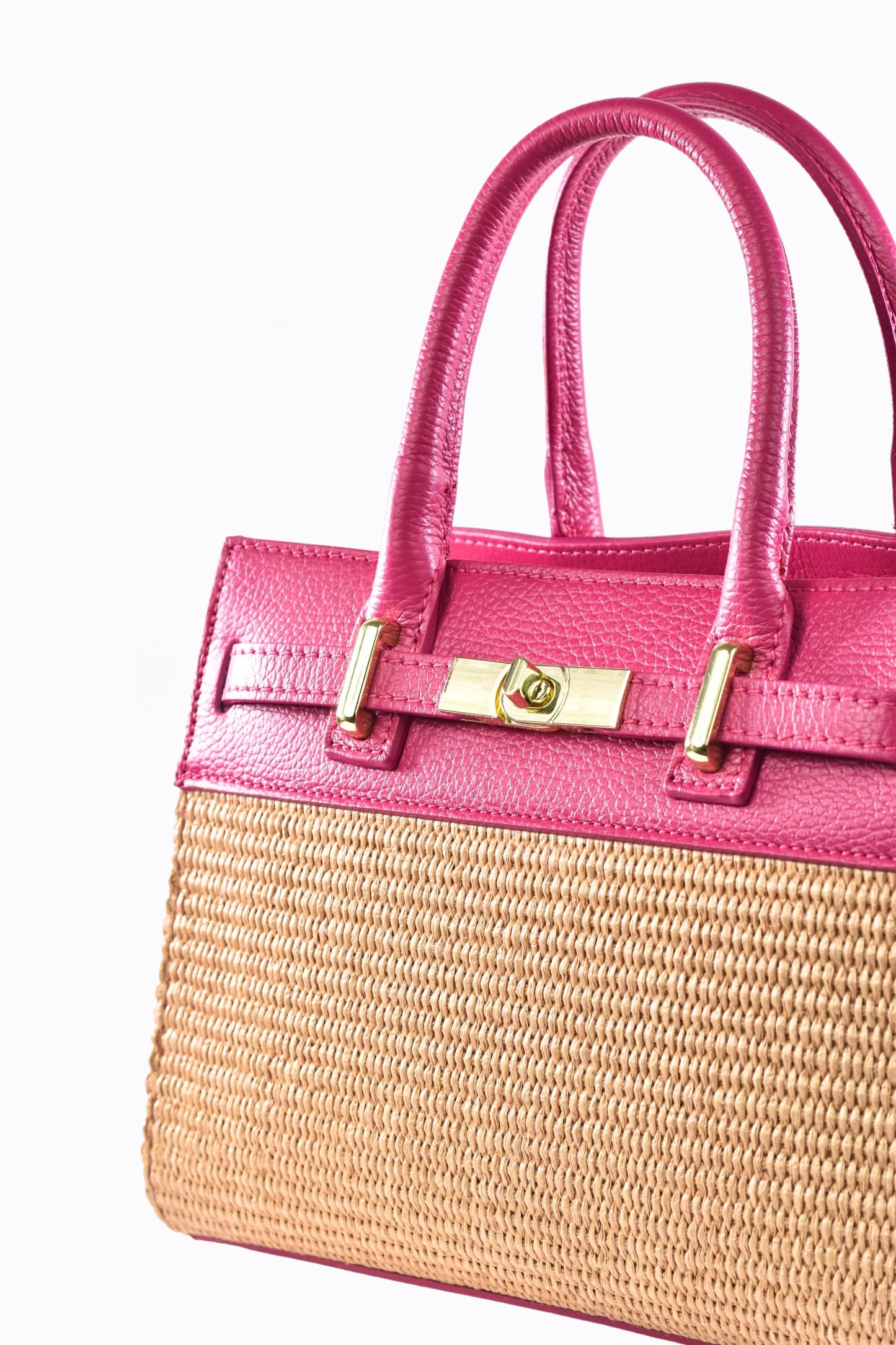 BORSA LYNDA IN PELLE E RAFFIA FUXIA