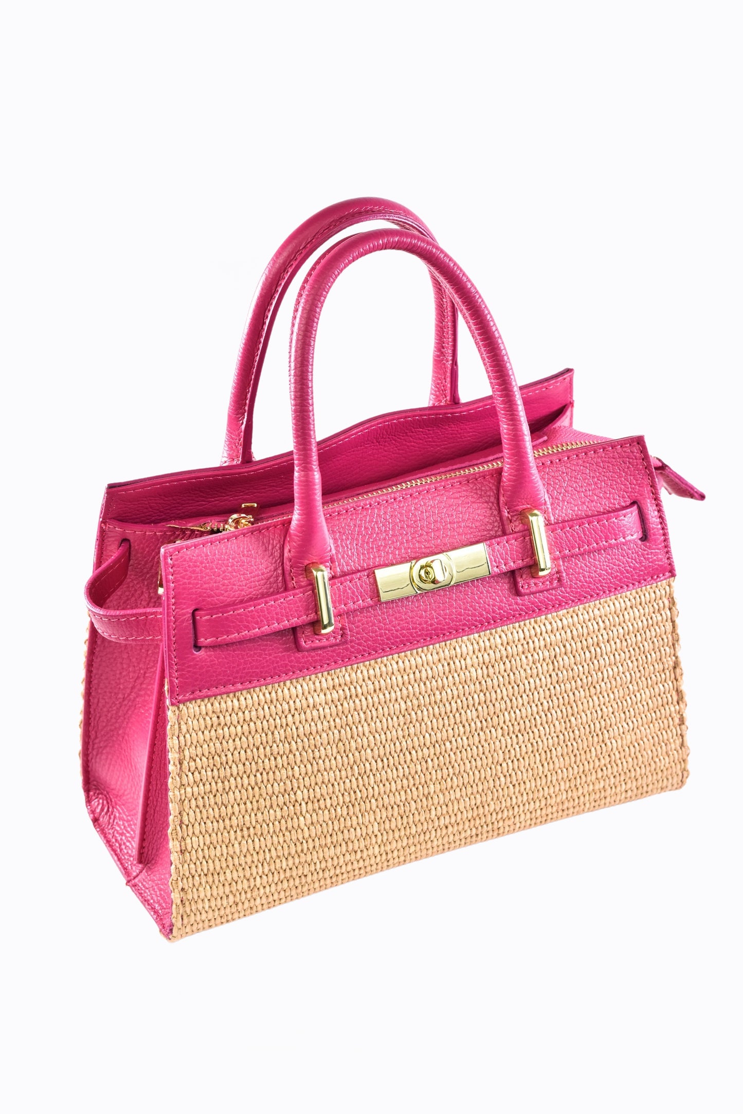 BORSA LYNDA IN PELLE E RAFFIA FUXIA