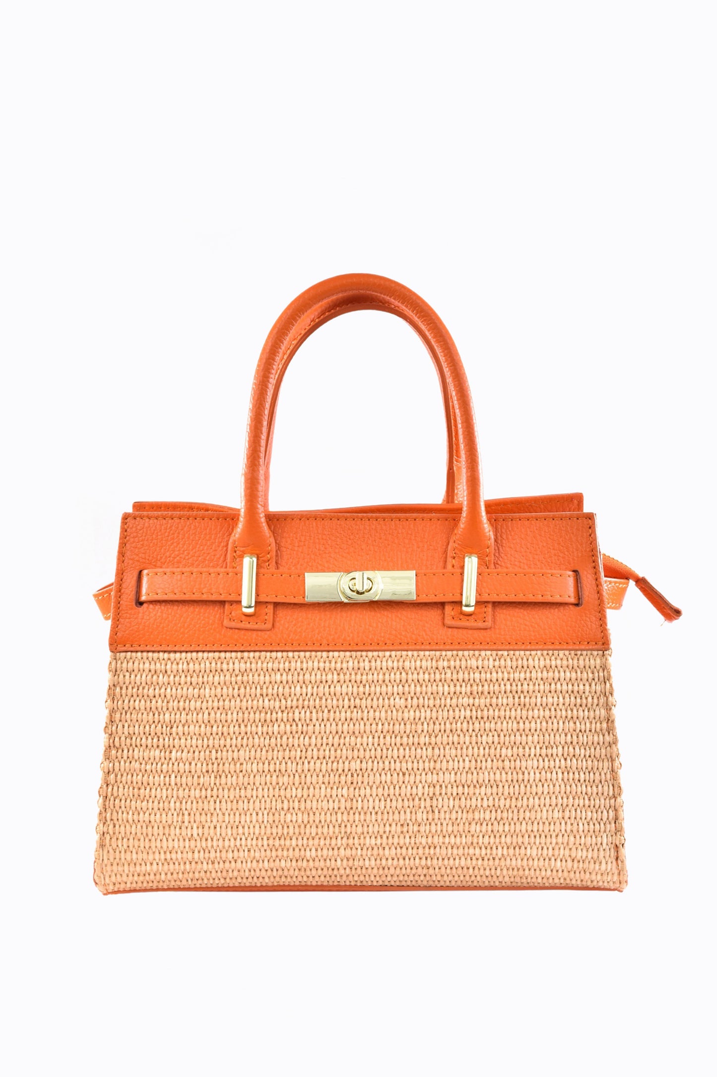 BORSA LYNDA IN PELLE E RAFFIA ARANCIONE