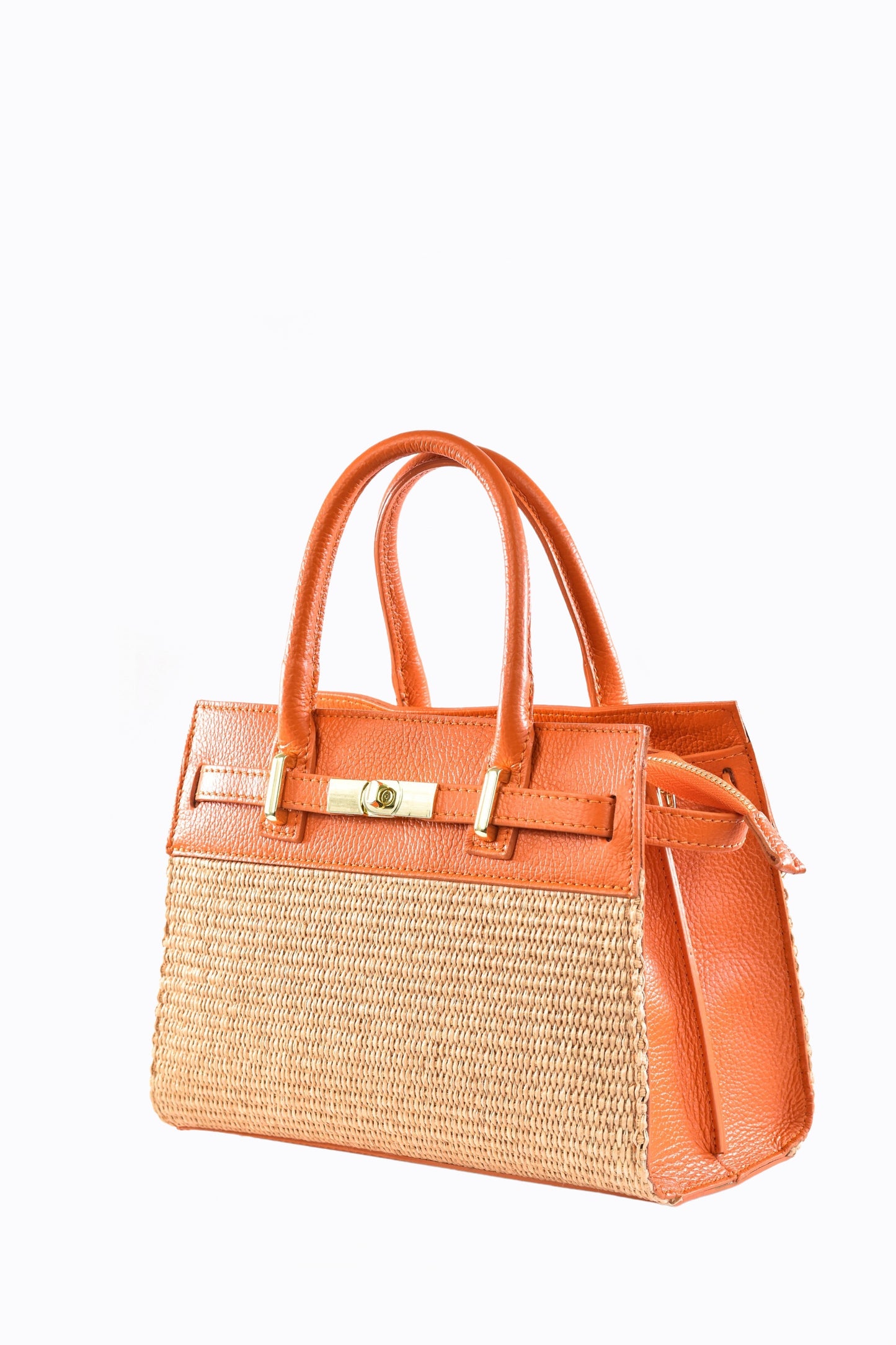 BORSA LYNDA IN PELLE E RAFFIA ARANCIONE