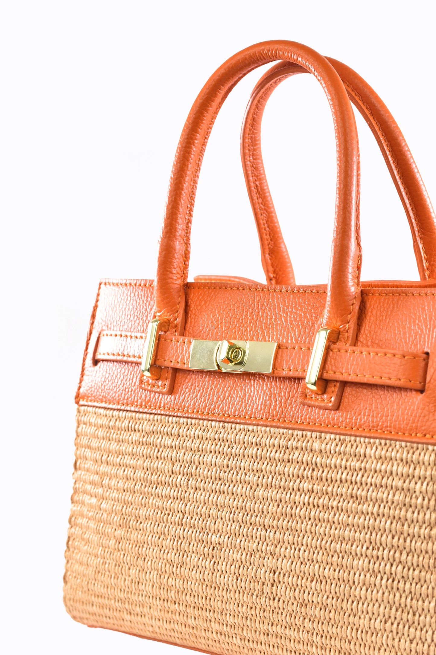 BORSA LYNDA IN PELLE E RAFFIA ARANCIONE