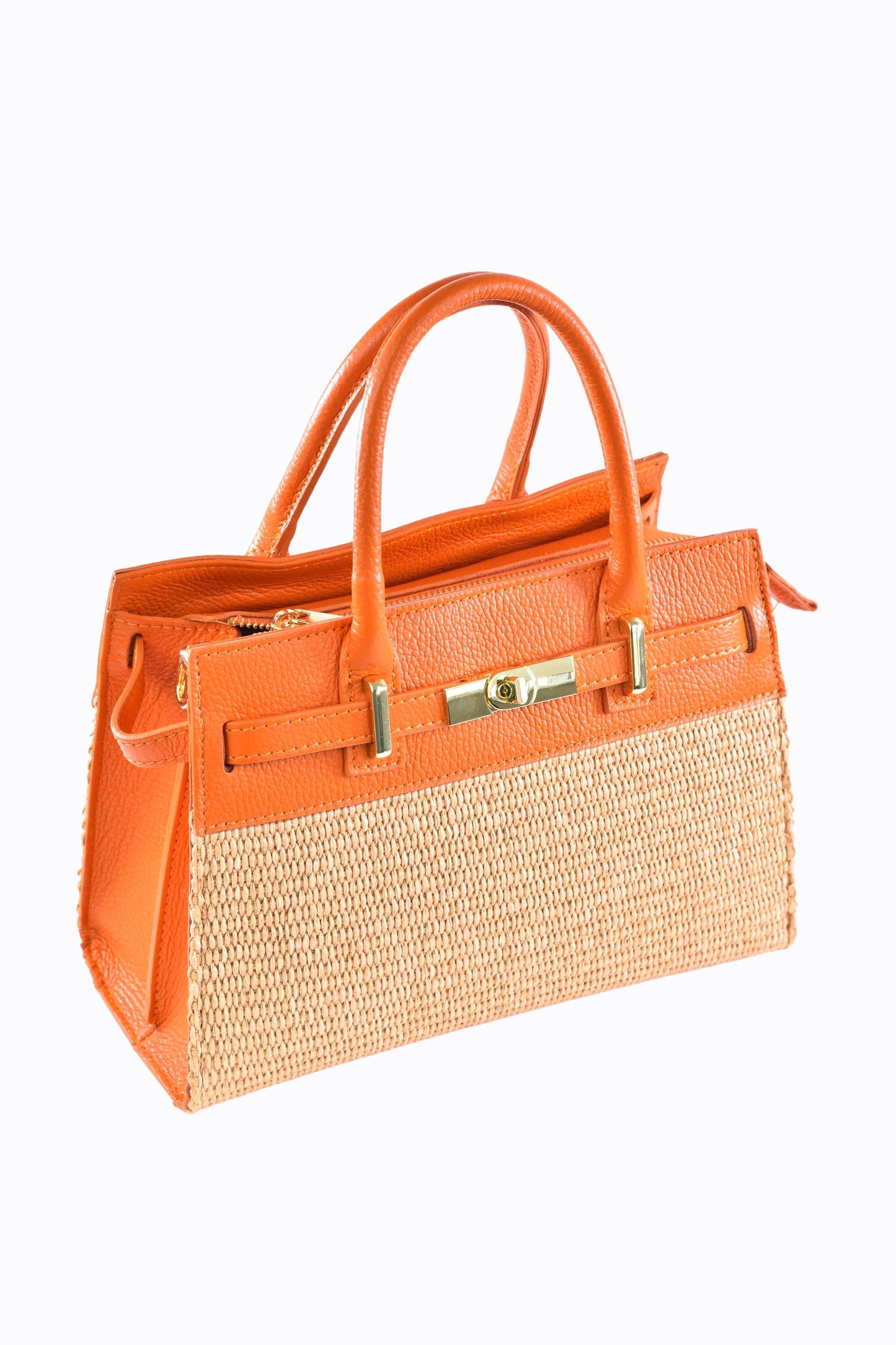 BORSA LYNDA IN PELLE E RAFFIA ARANCIONE