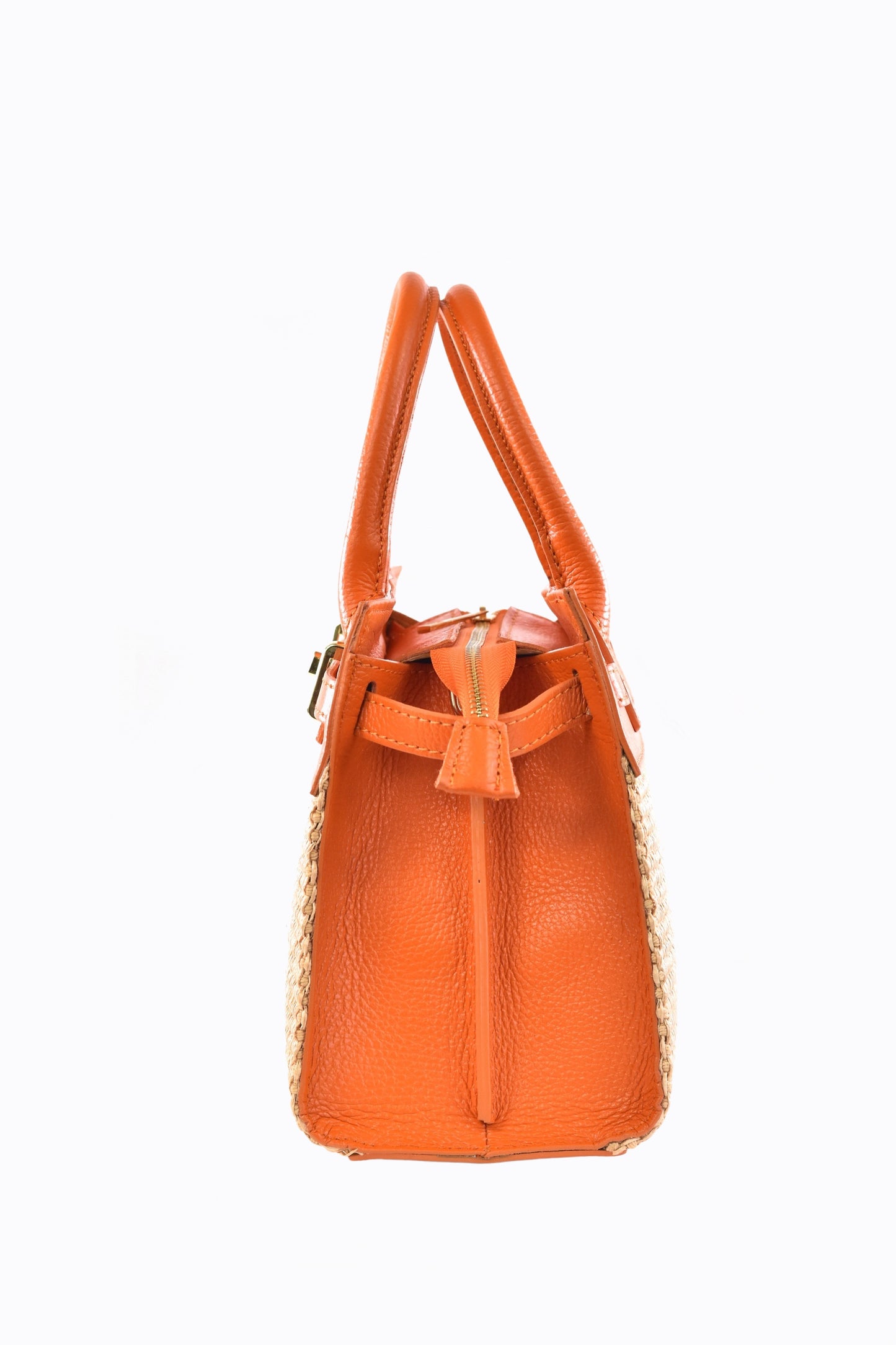 BORSA LYNDA IN PELLE E RAFFIA ARANCIONE