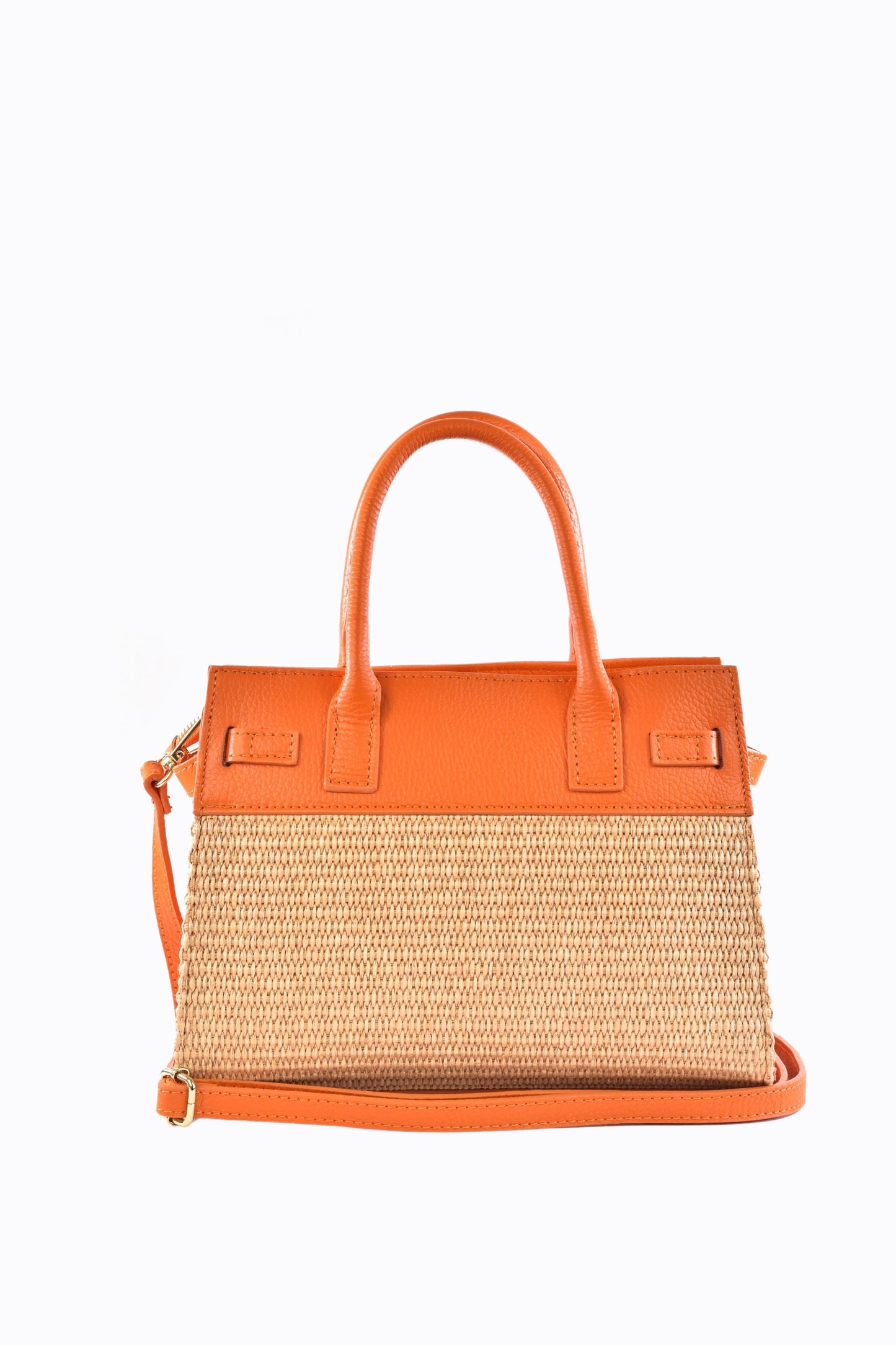 BORSA LYNDA IN PELLE E RAFFIA ARANCIONE