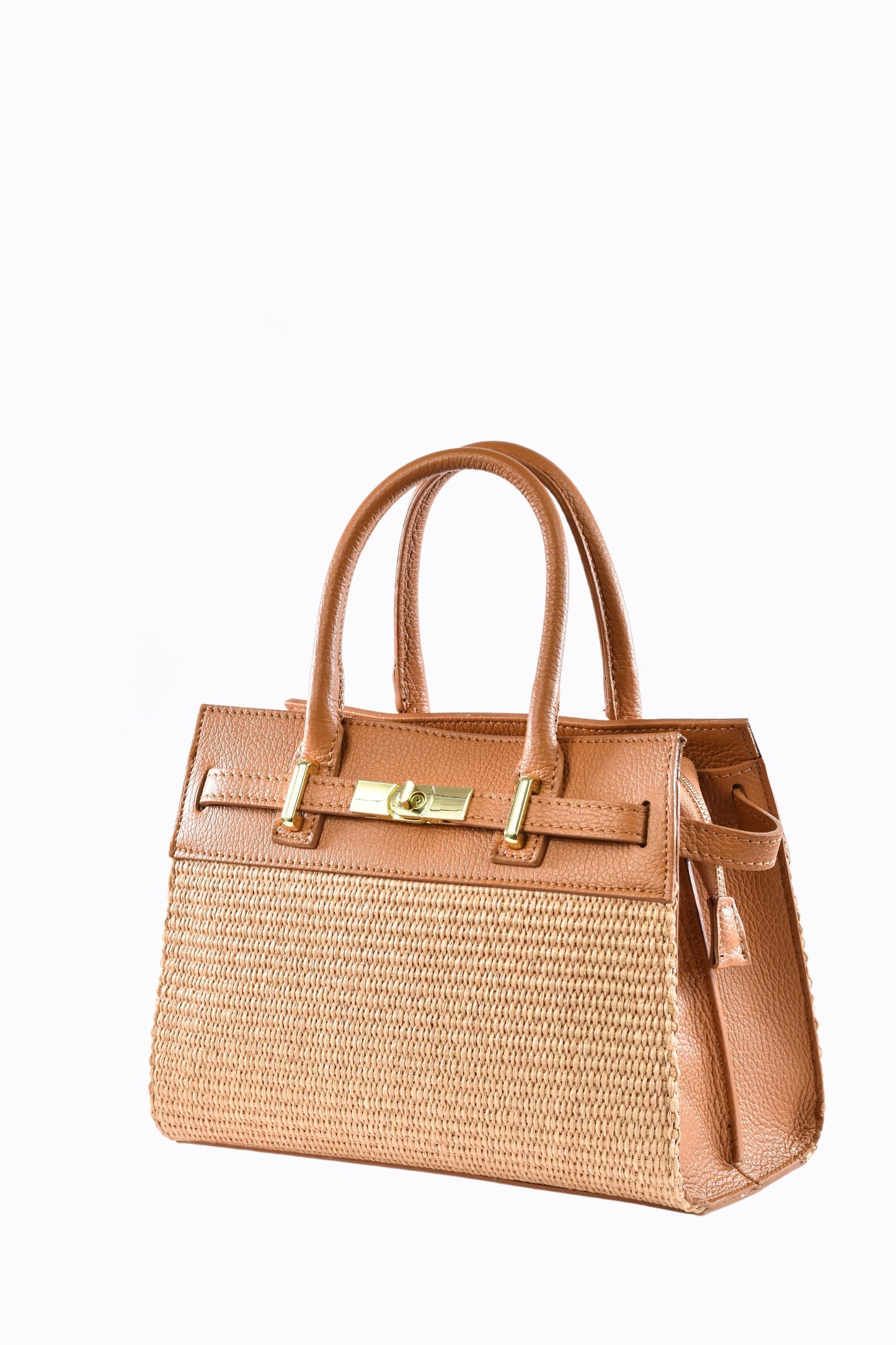 BORSA LYNDA IN PELLE E RAFFIA CUOIO