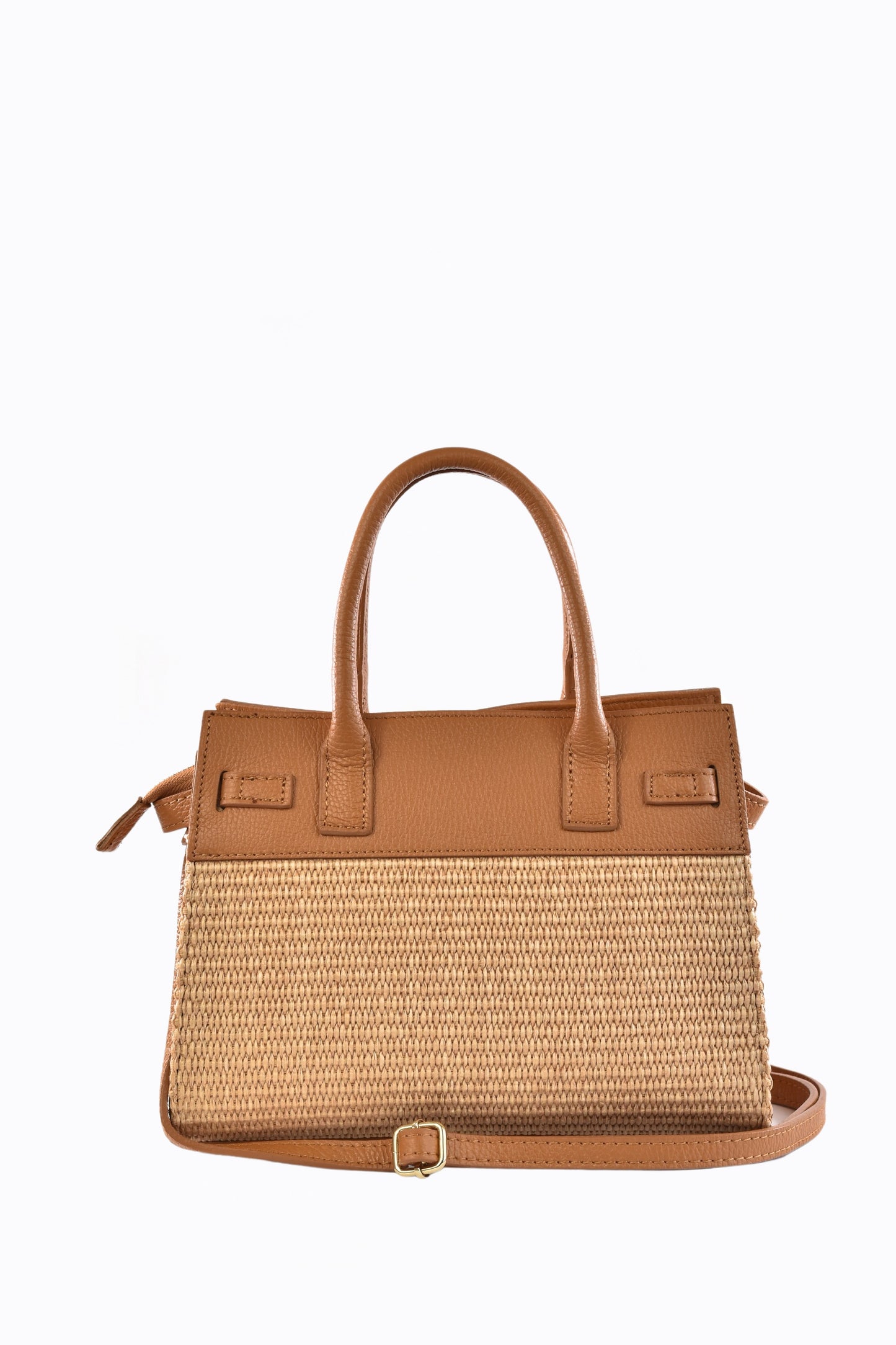 BORSA LYNDA IN PELLE E RAFFIA CUOIO