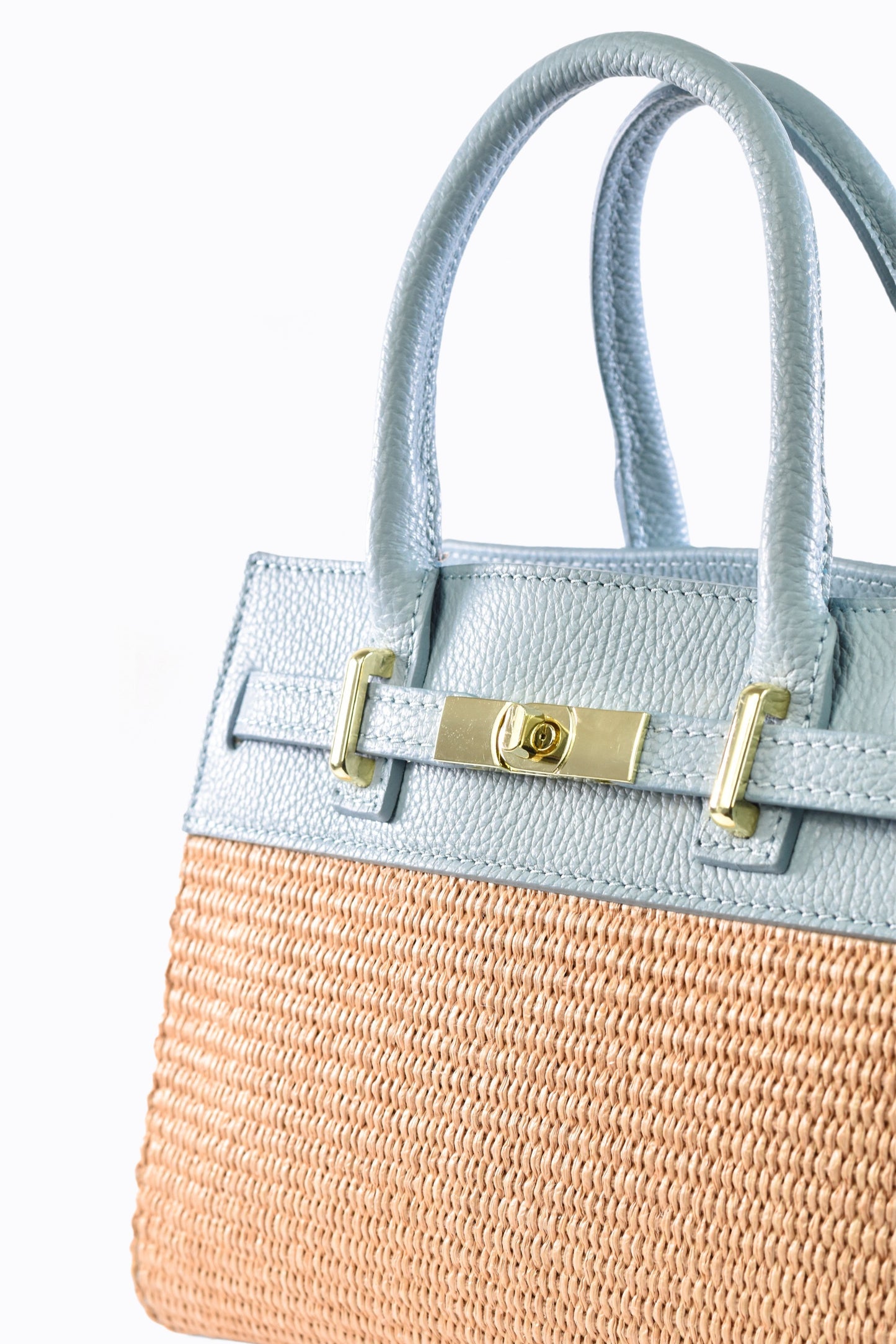 BORSA LYNDA IN PELLE E RAFFIA CELESTE