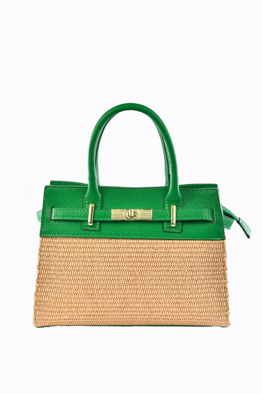 BORSA LYNDA IN PELLE E RAFFIA VERDE