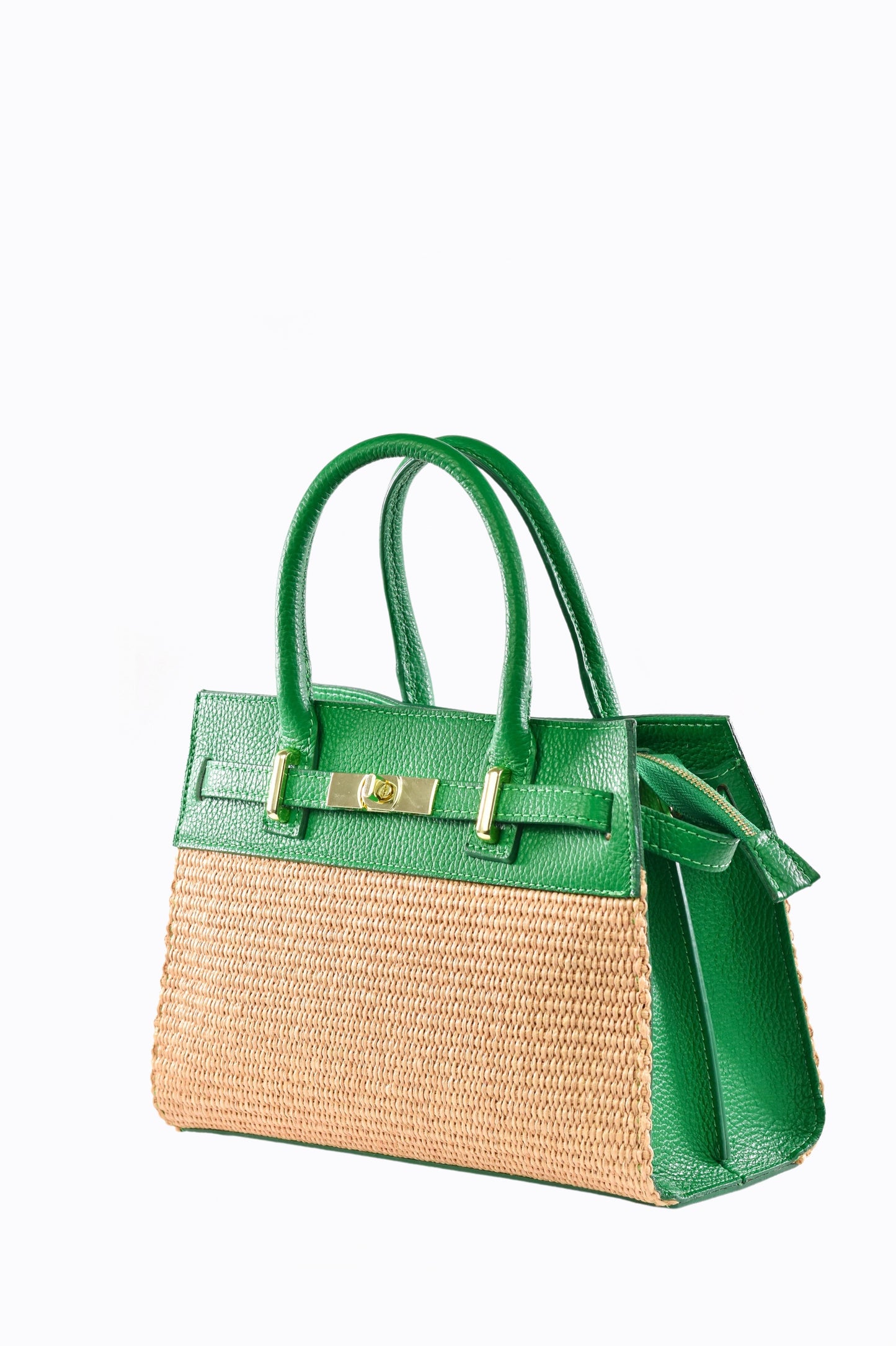 BORSA LYNDA IN PELLE E RAFFIA VERDE