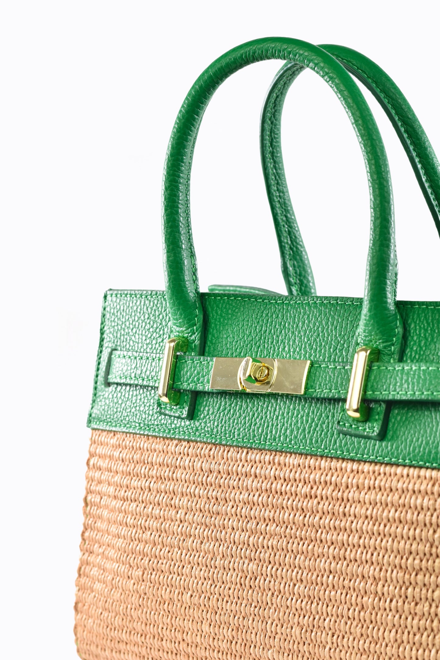 BORSA LYNDA IN PELLE E RAFFIA VERDE