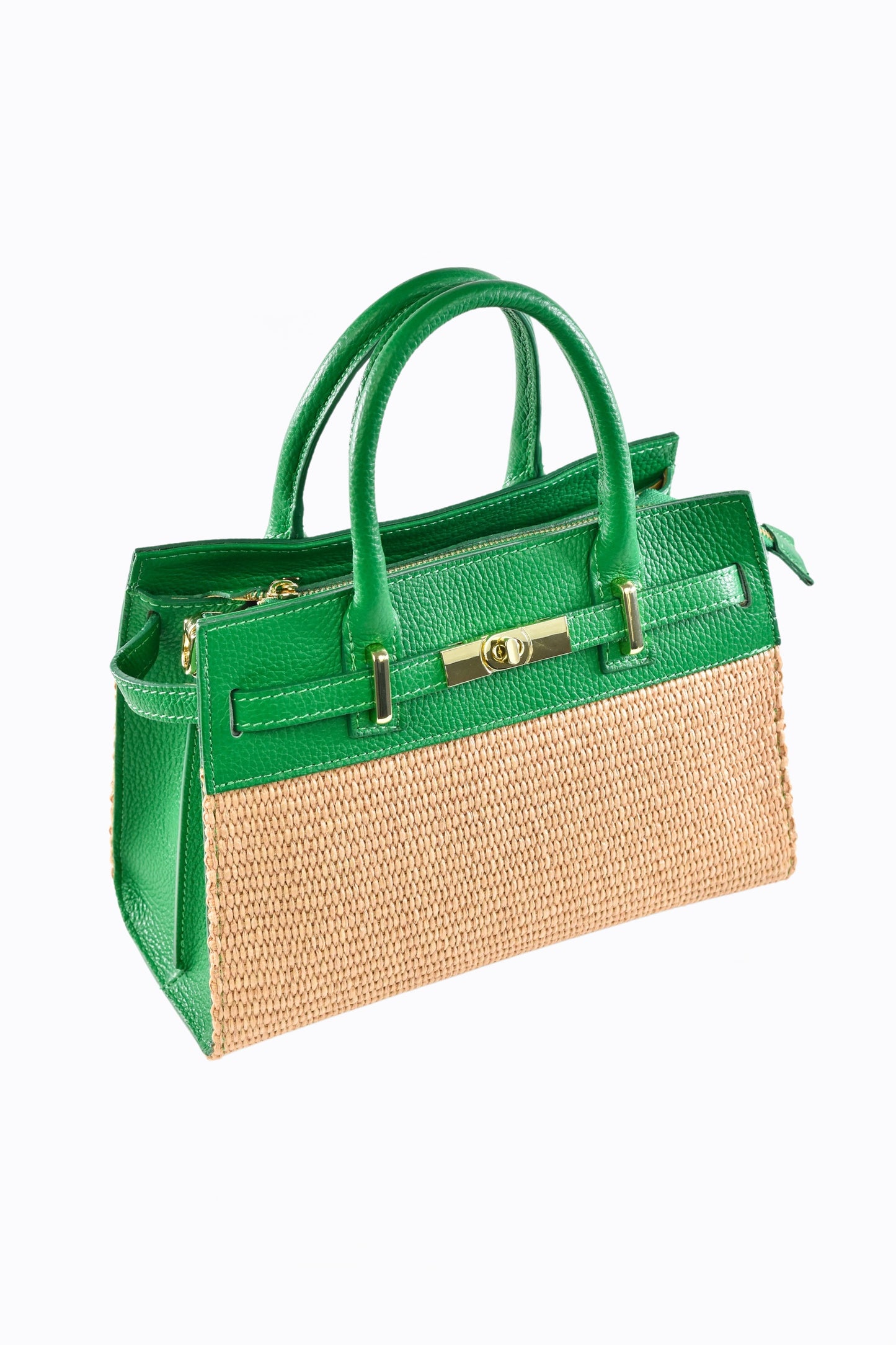 BORSA LYNDA IN PELLE E RAFFIA VERDE