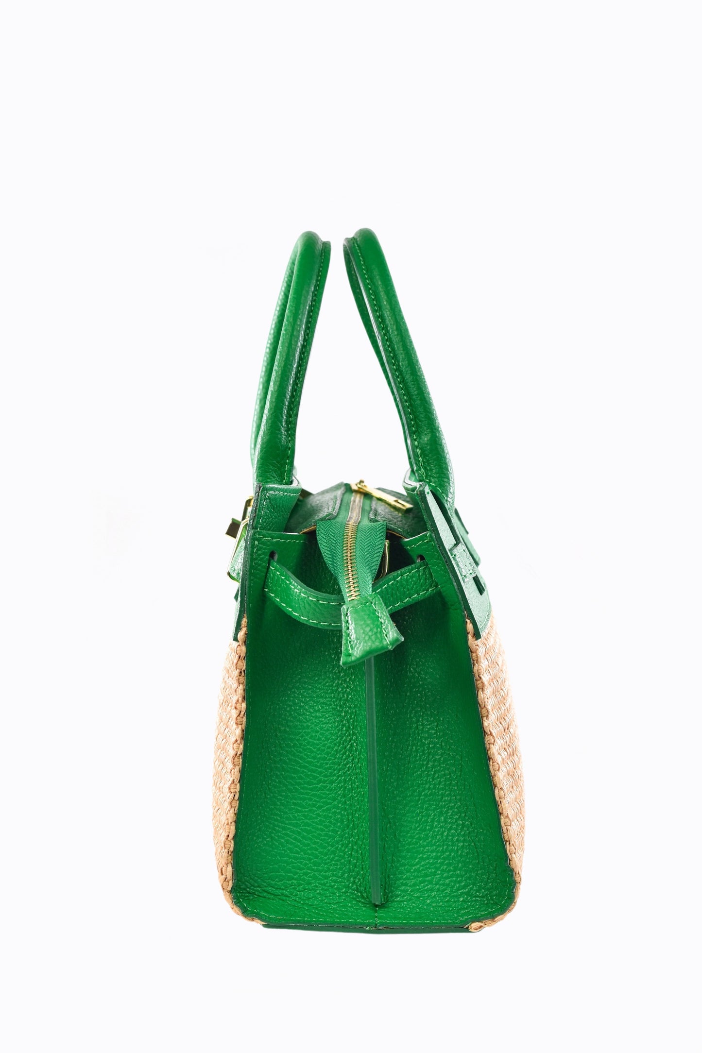 BORSA LYNDA IN PELLE E RAFFIA VERDE