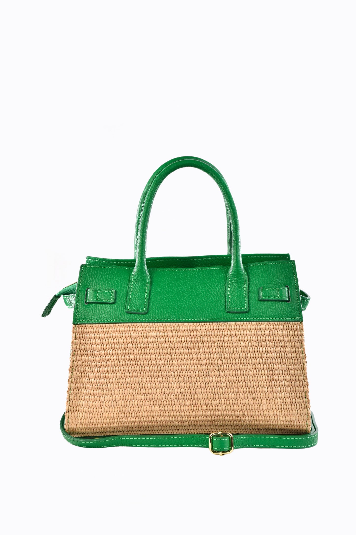 BORSA LYNDA IN PELLE E RAFFIA VERDE