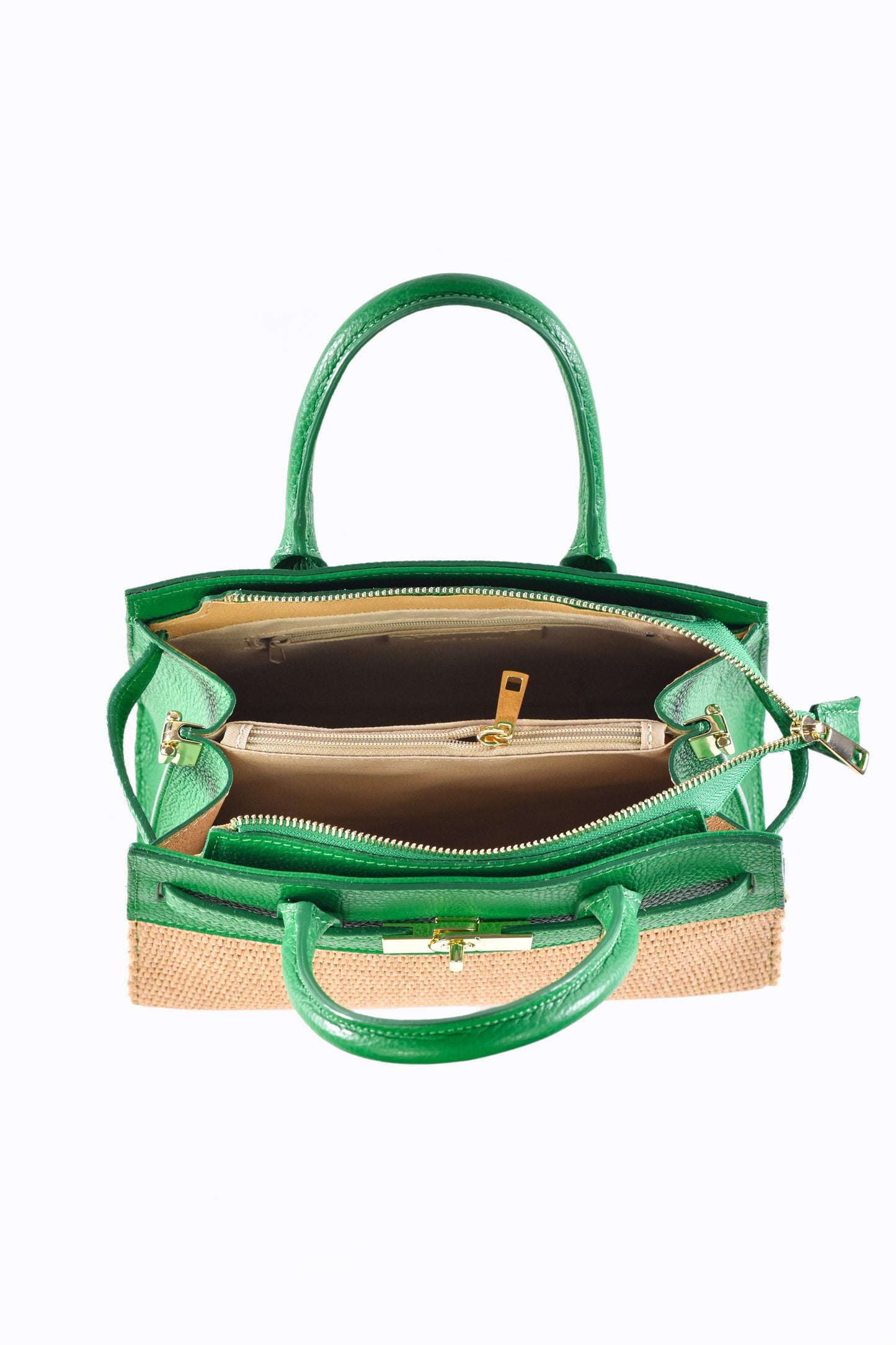 BORSA LYNDA IN PELLE E RAFFIA VERDE