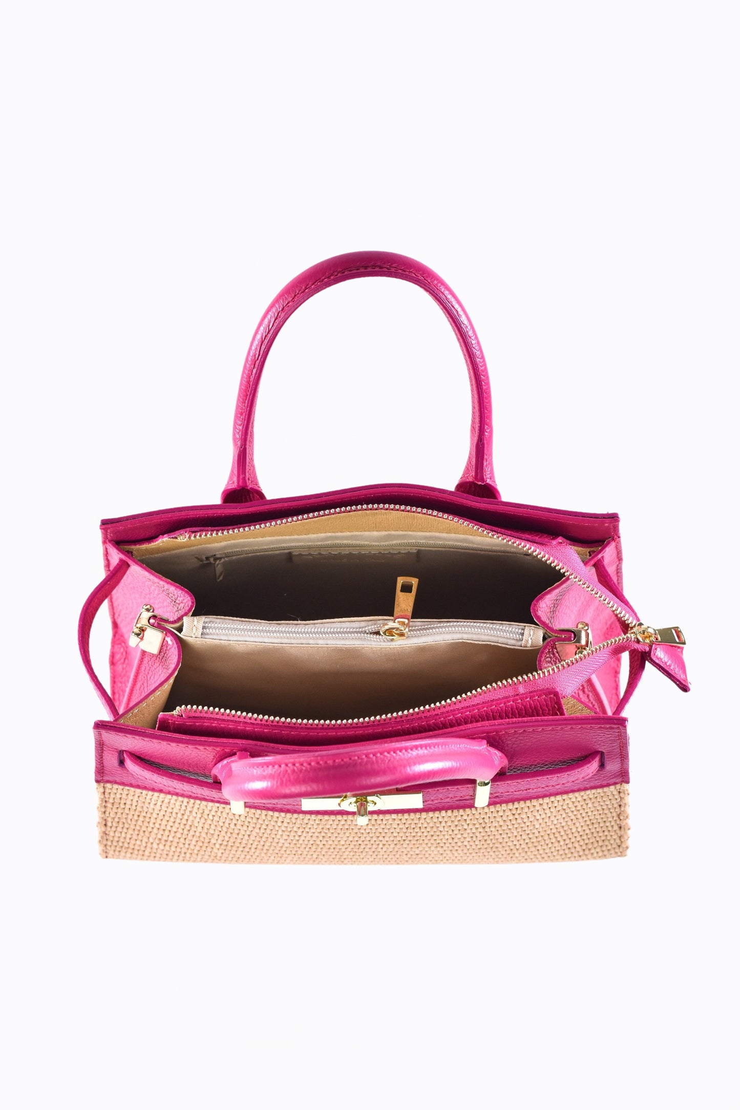 BORSA LYNDA IN PELLE E RAFFIA FUXIA