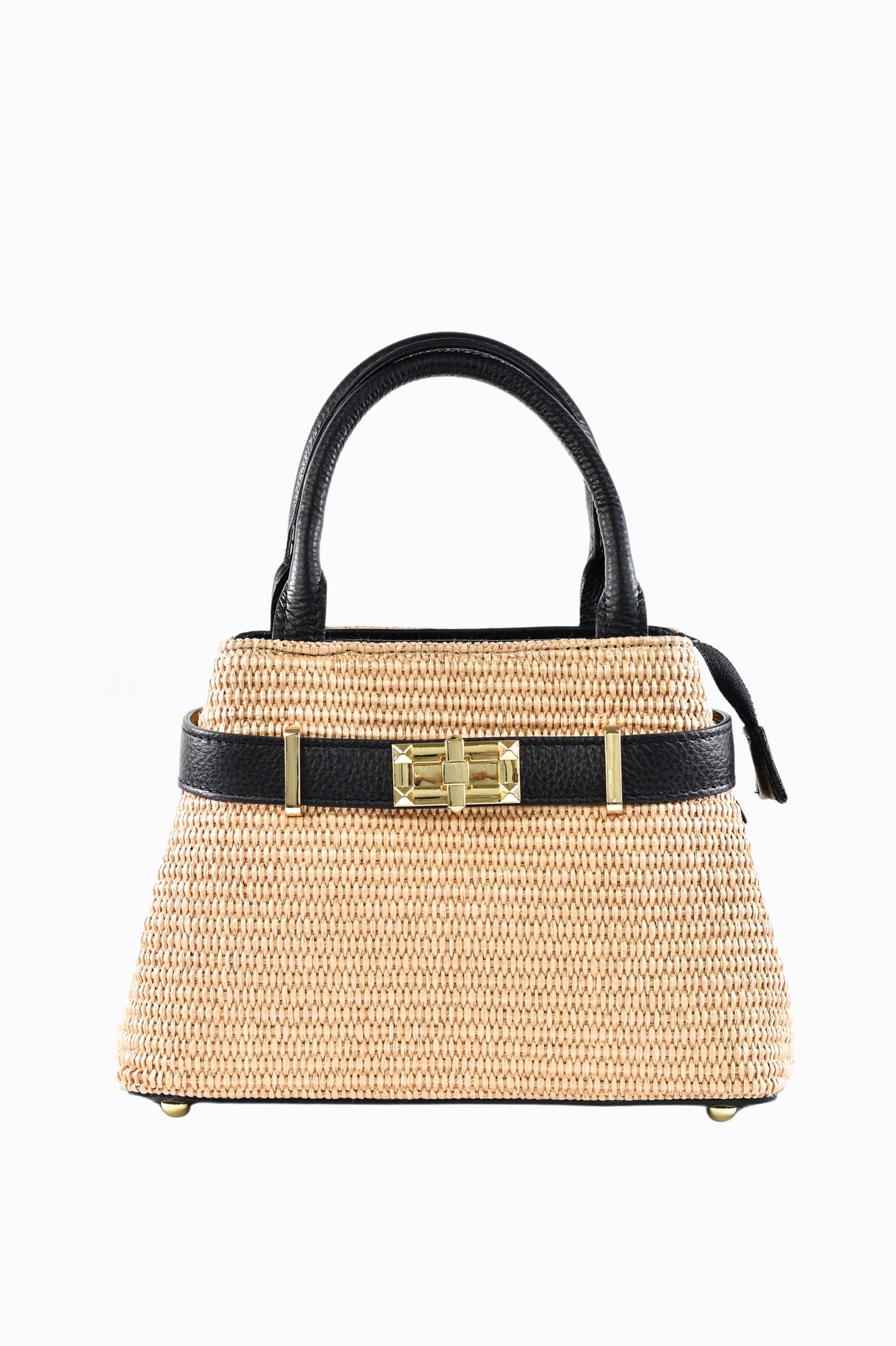 BORSA MYRA IN PELLE E RAFFIA NERO