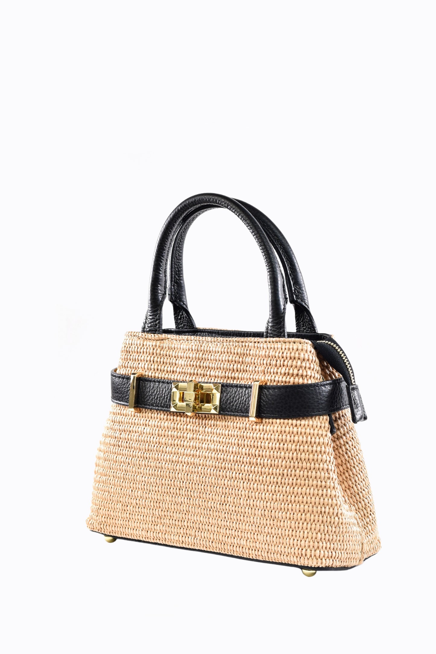 BORSA MYRA IN PELLE E RAFFIA NERO