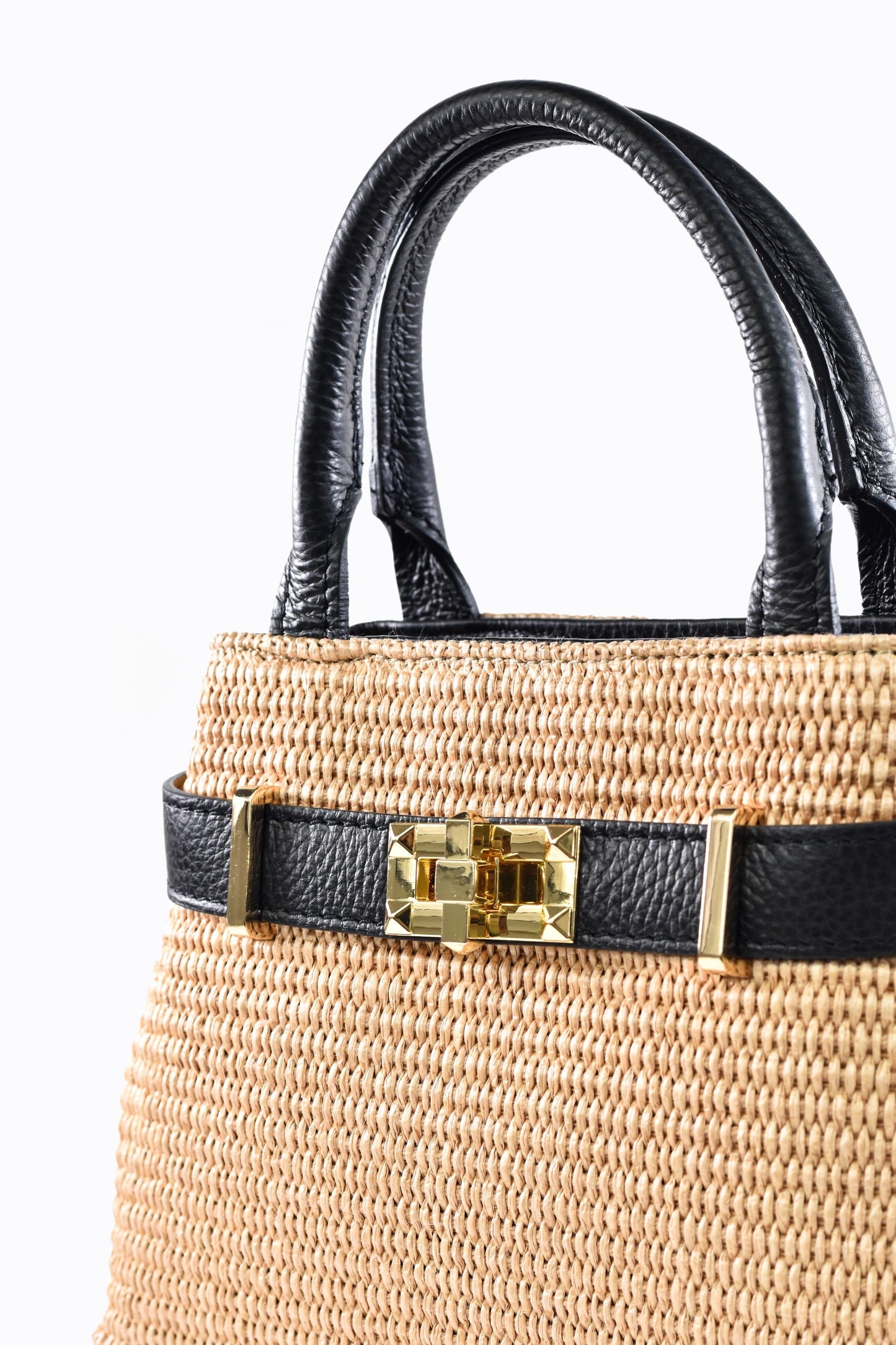 BORSA MYRA IN PELLE E RAFFIA NERO