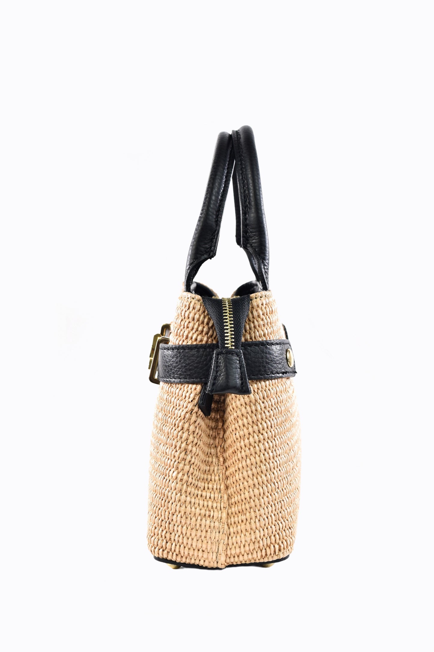 BORSA MYRA IN PELLE E RAFFIA NERO