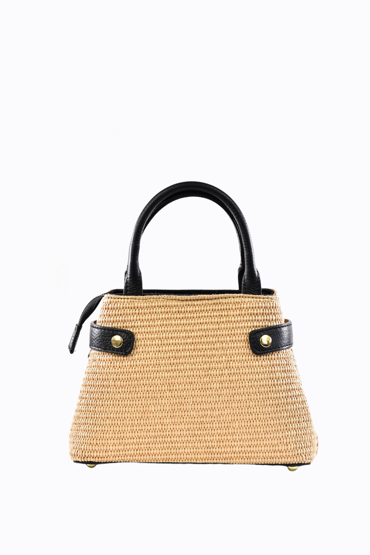 BORSA MYRA IN PELLE E RAFFIA NERO