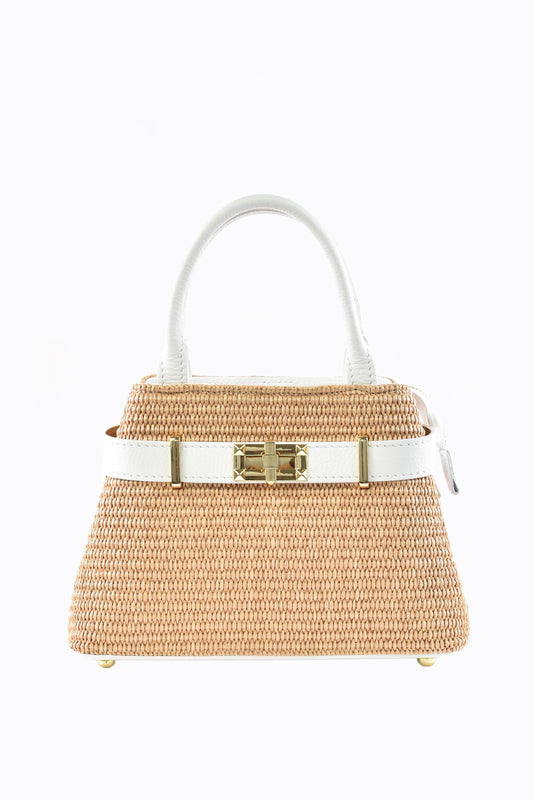 BORSA MYRA IN PELLE E RAFFIA BIANCO