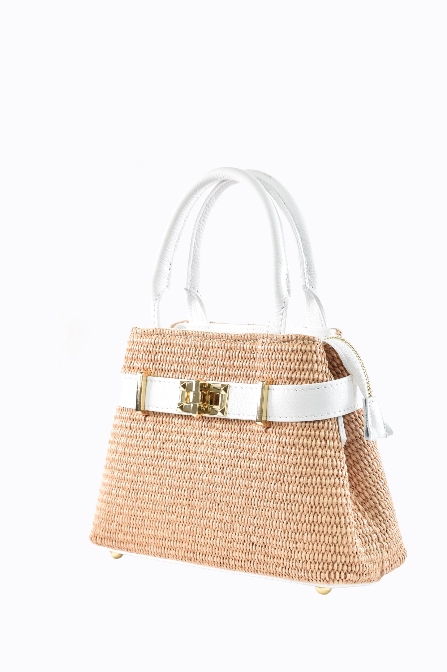 BORSA MYRA IN PELLE E RAFFIA BIANCO