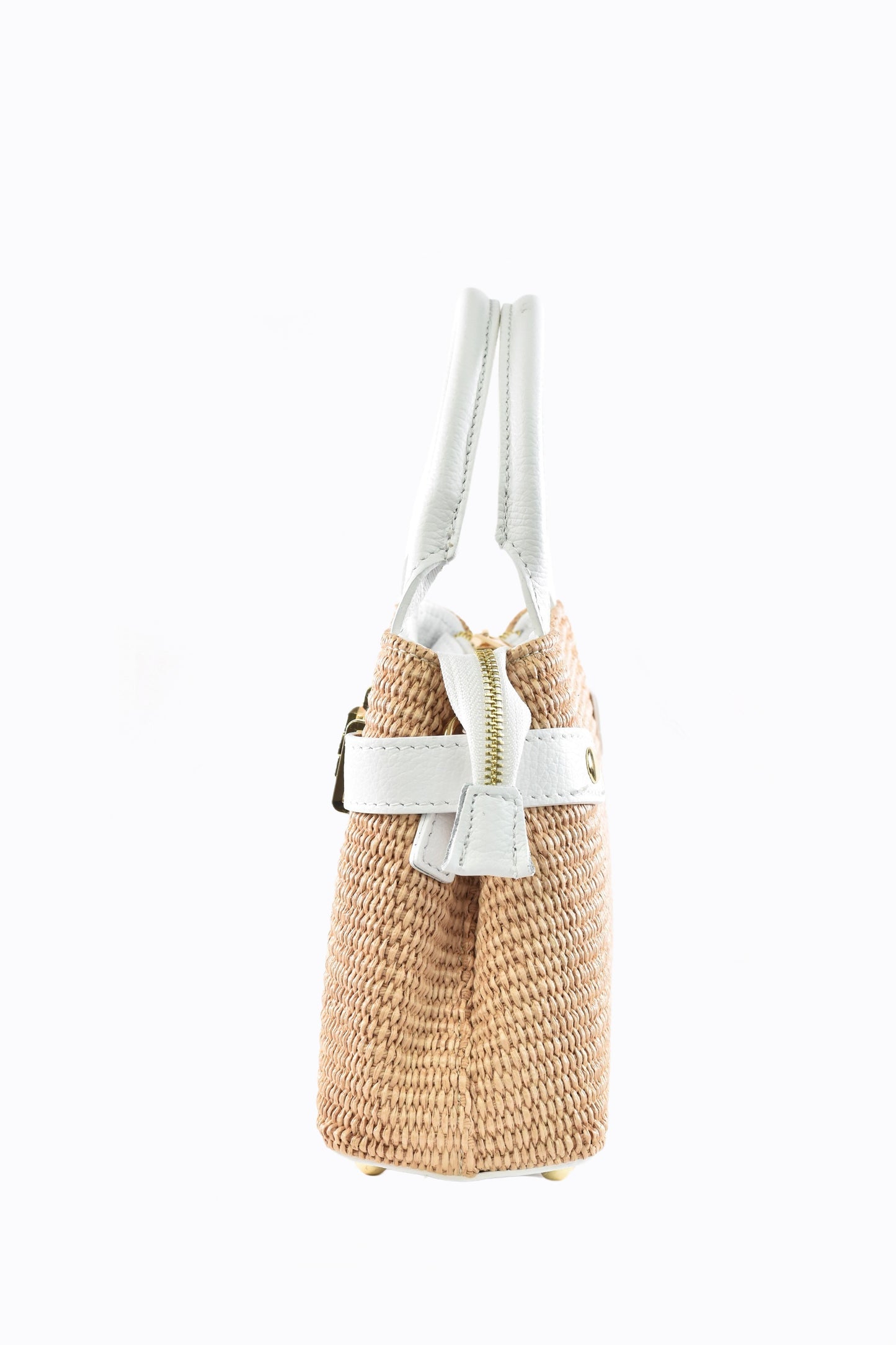 BORSA MYRA IN PELLE E RAFFIA BIANCO