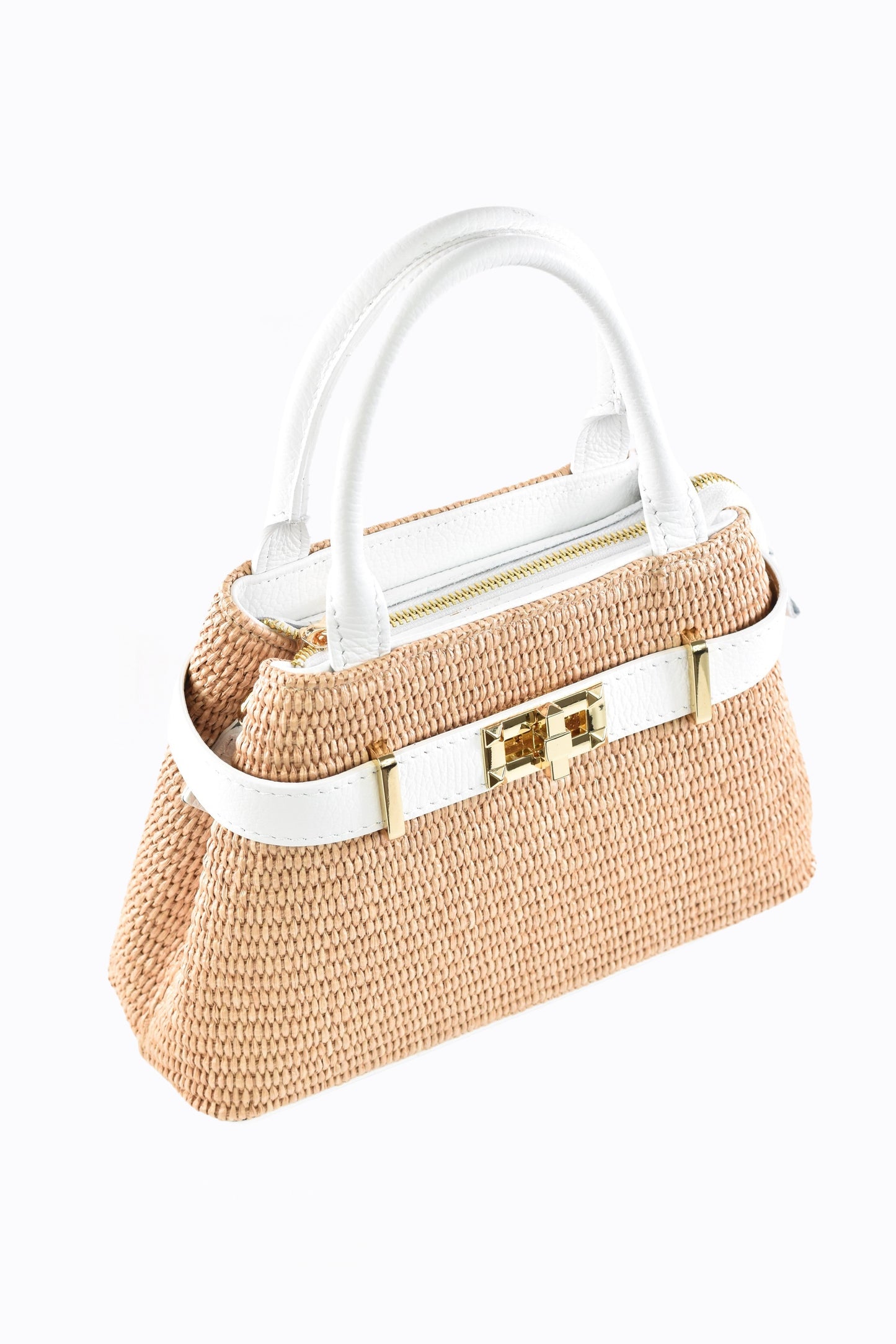 BORSA MYRA IN PELLE E RAFFIA BIANCO