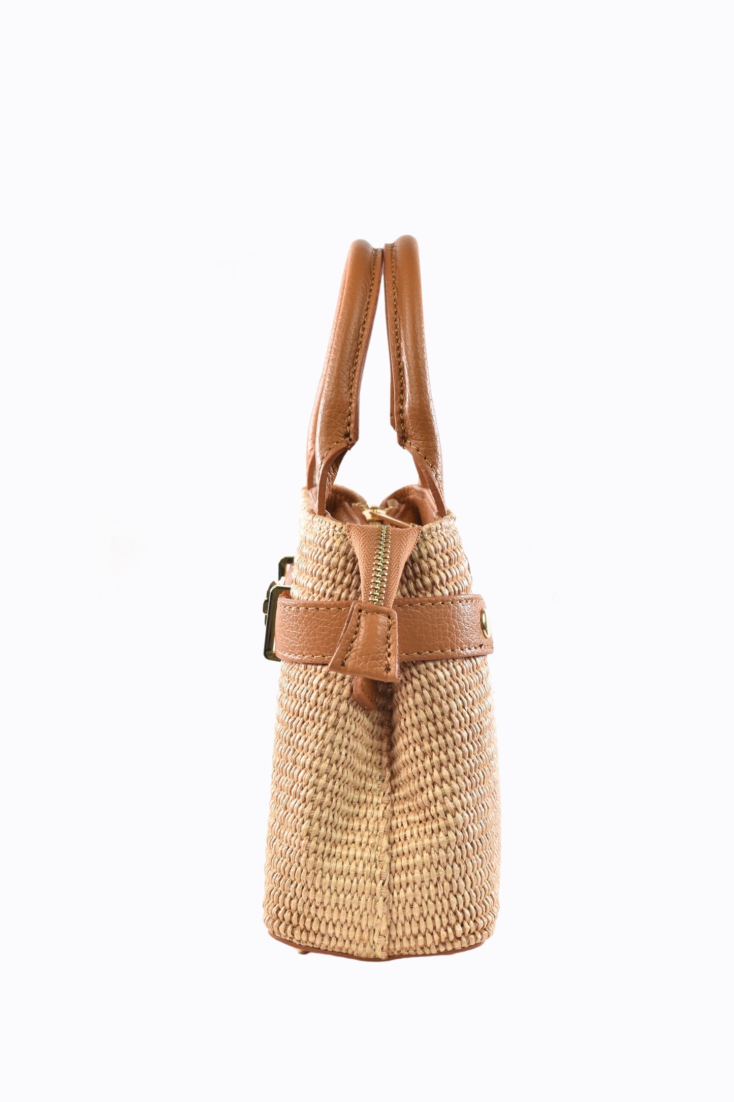 BORSA MYRA IN PELLE E RAFFIA CUOIO