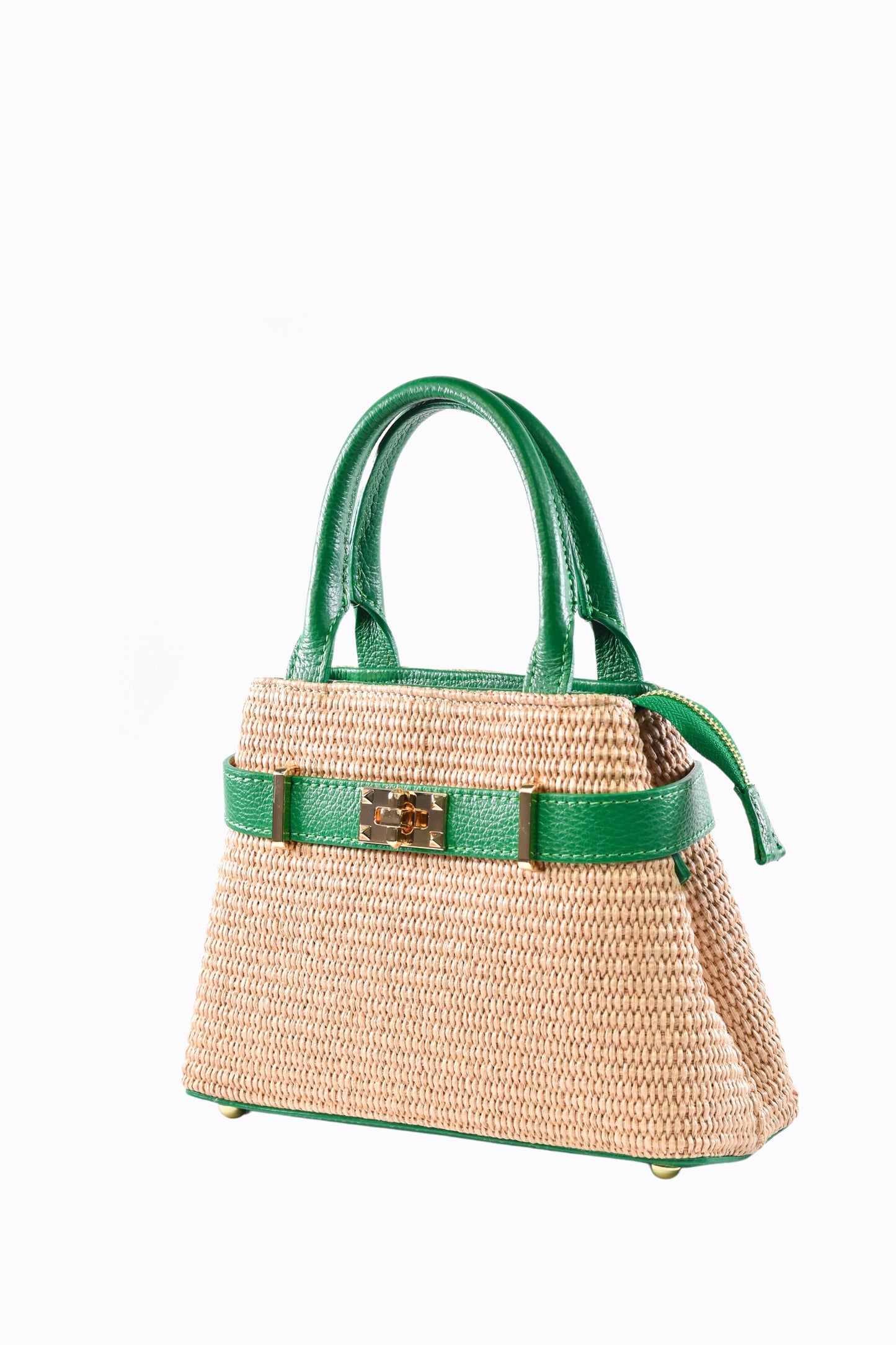 BORSA MYRA IN PELLE E RAFFIA VERDE