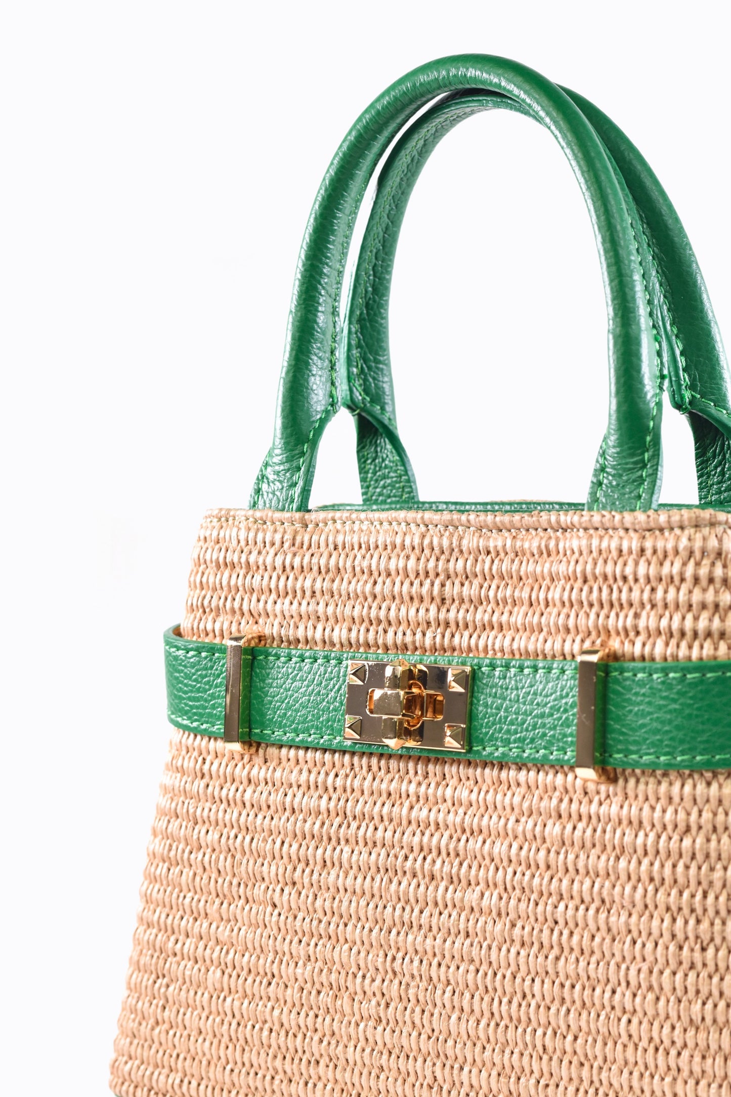 BORSA MYRA IN PELLE E RAFFIA VERDE