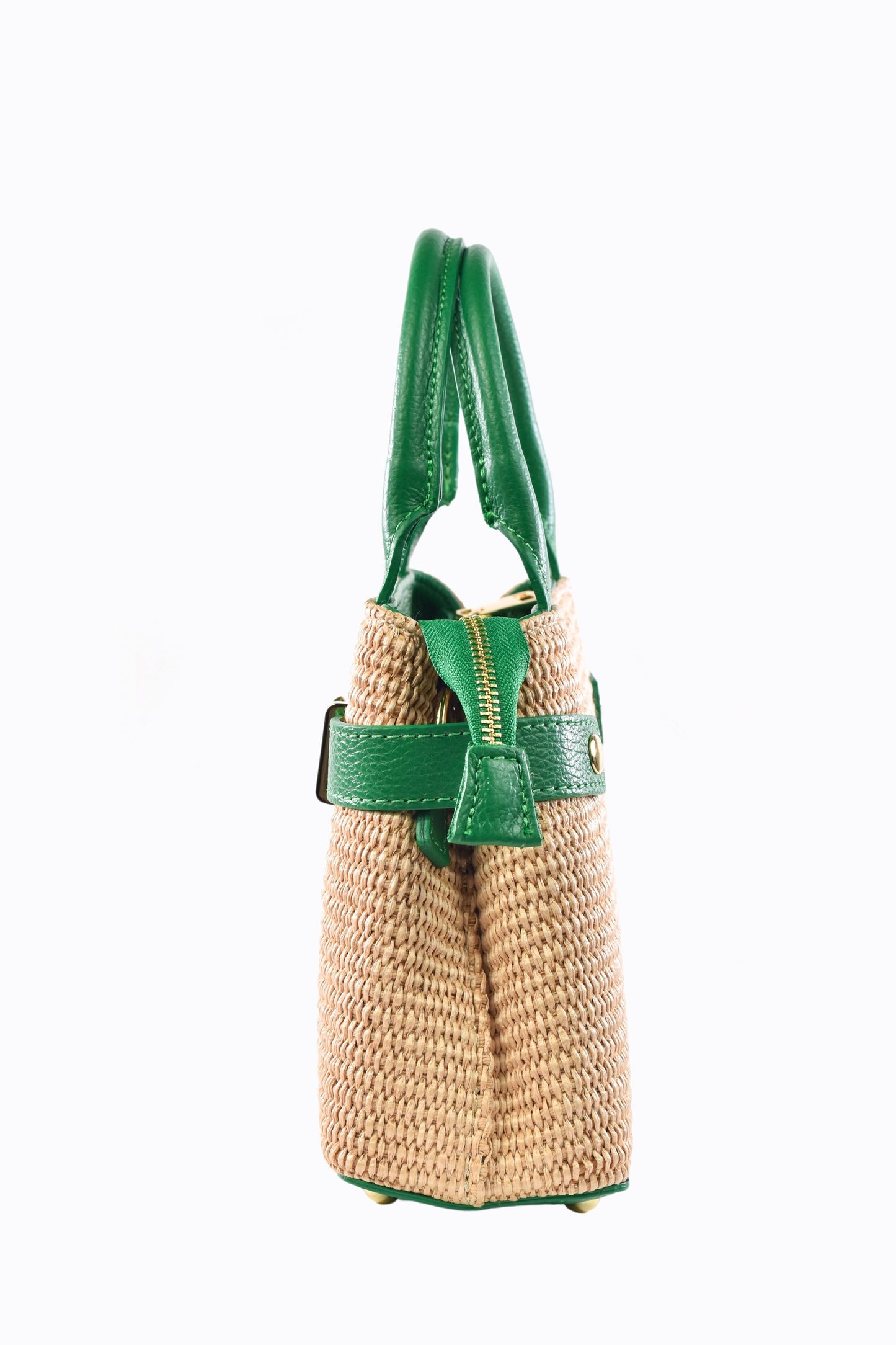 BORSA MYRA IN PELLE E RAFFIA VERDE